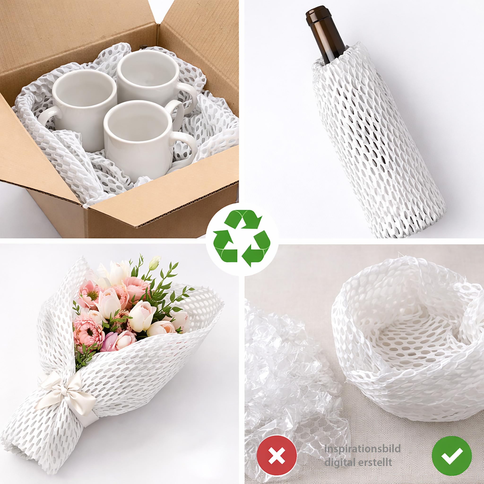 Wabenpapier 50cm x 25m Rolle - Verpackungspapier 80g/m² - als Füllmaterial und Geschenkverpackung - Schutzpapier für Versand Polsterung Blumenverpackung - Papierpolster Weiß