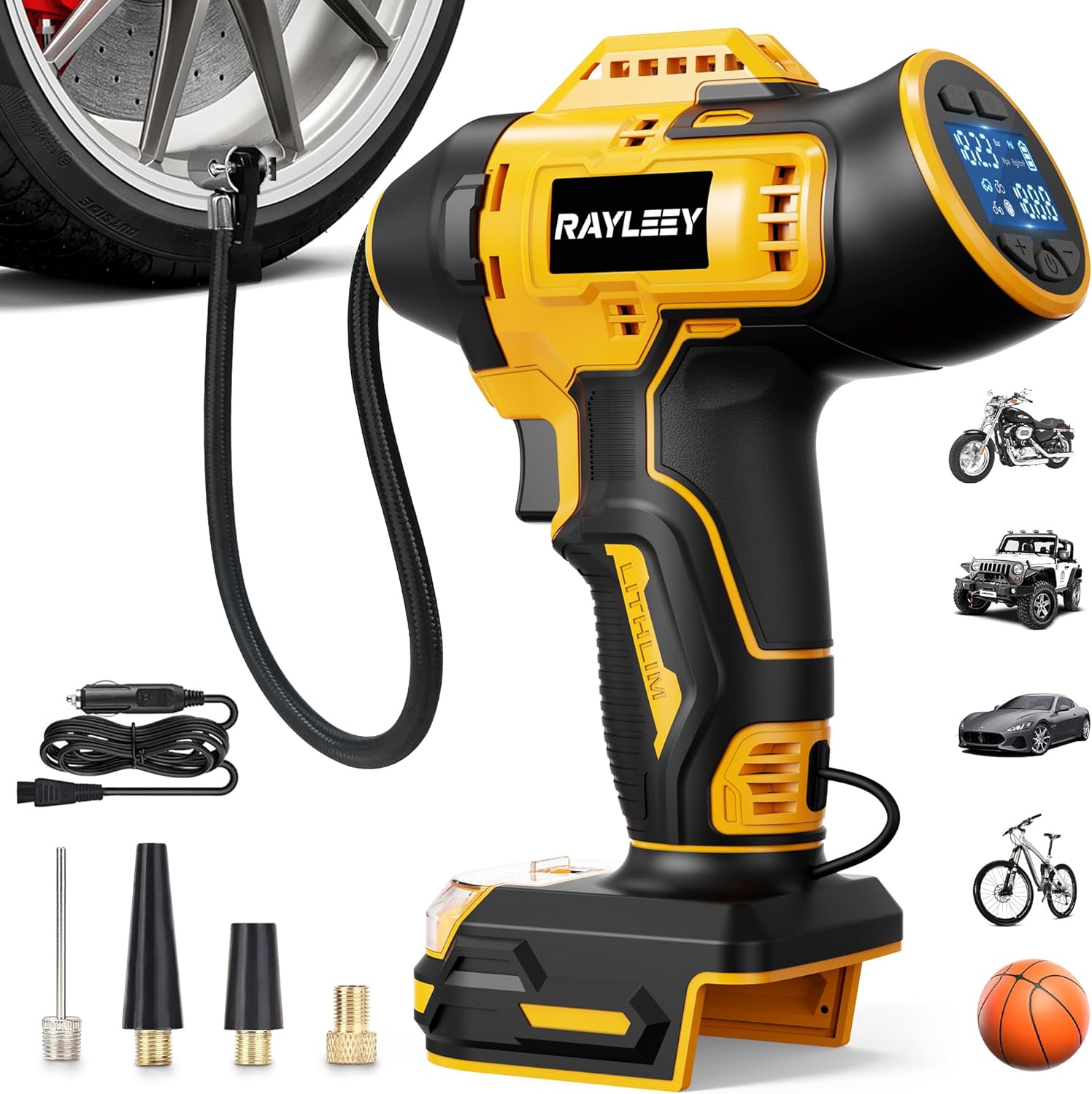 Tire Inflator Cordless Compatible with Dewalt 20V MAX Battery [Bare Tool], 160PSI Fast Inflate Air Pump with 12V DC Cord & Pressure Gauge, Portable Air Compressor for Car, Motorcycle, Bike, Ball