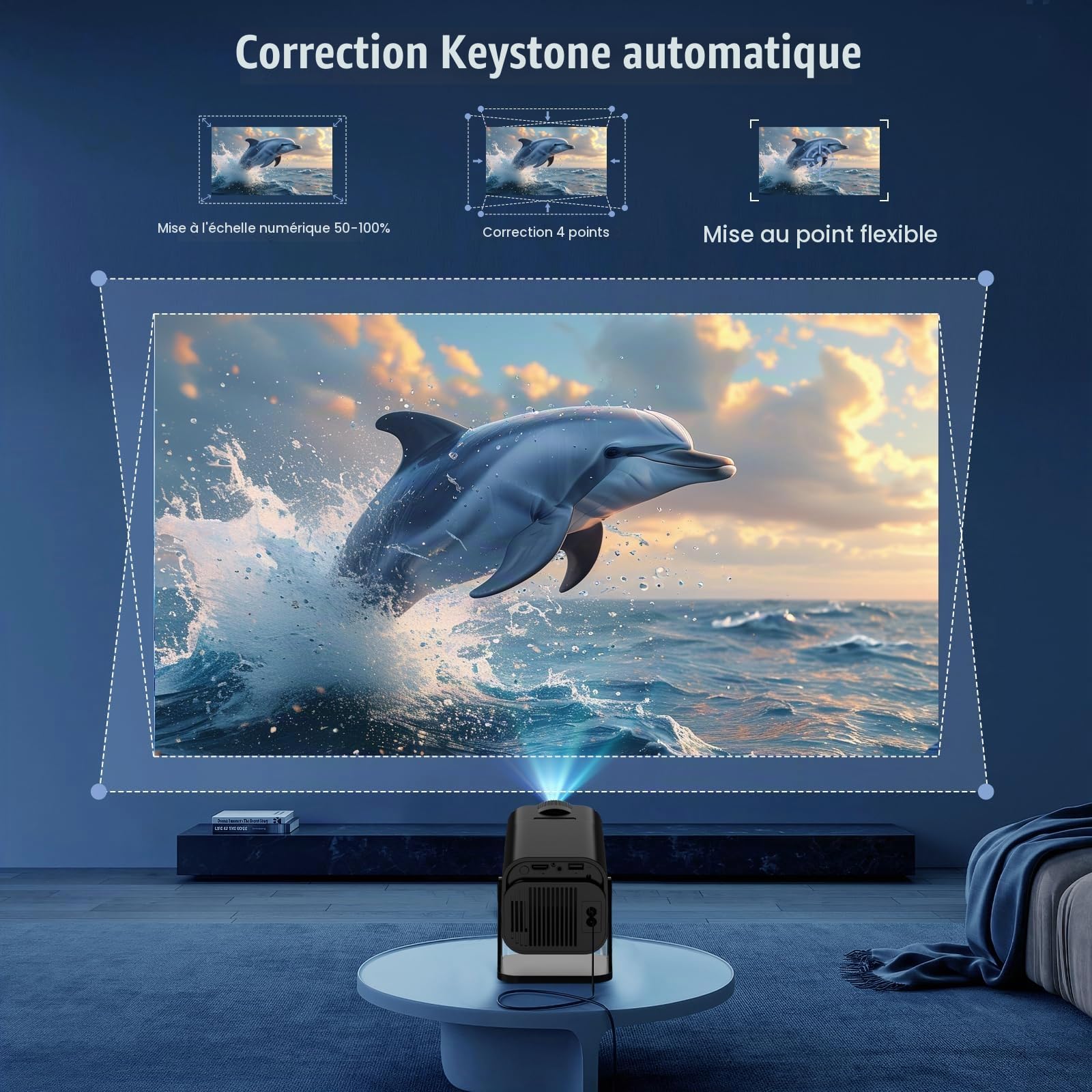 Vidéoprojecteur 4K 1080P WiFi 6 et Bluetooth 5.4 Rotation 180°, Noir | App intégrée, Mini Projecteur Portable, Auto Keystone, Compatible Con HDMI/TV Stick/Laptop