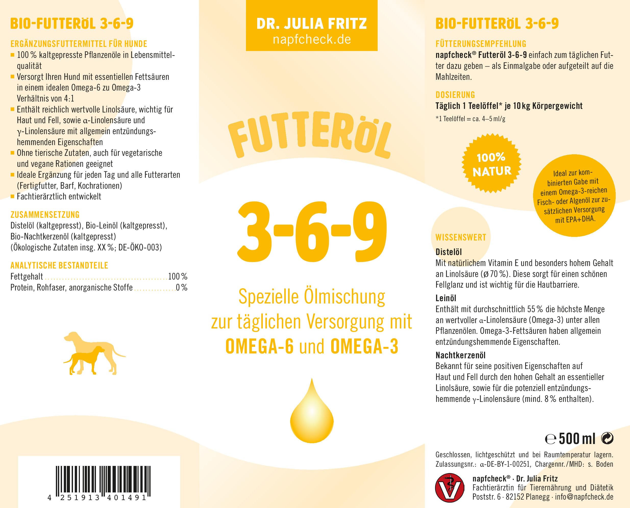 napfcheck Futteröl 3-6-9 – für Hunde - 250 ml