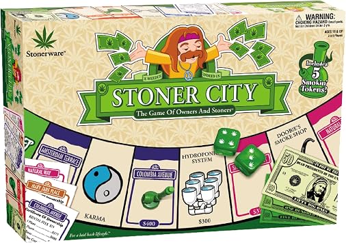 ICUP Stonerware Stoner City Board Game | Hot Box Stoners Gift Party Game | Weed Smoking Games | Puff & Pass for Adults