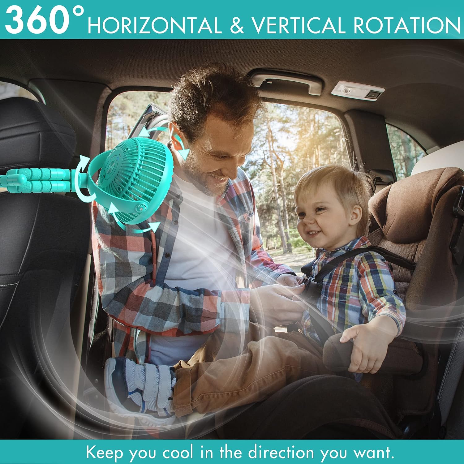 AMACOOL Baby Stroller Fan 20H Work Time Battery Powered Clip on Fan with Flexible Tripod for Car Seat Crib Bike Treadmill (Lake Blue)