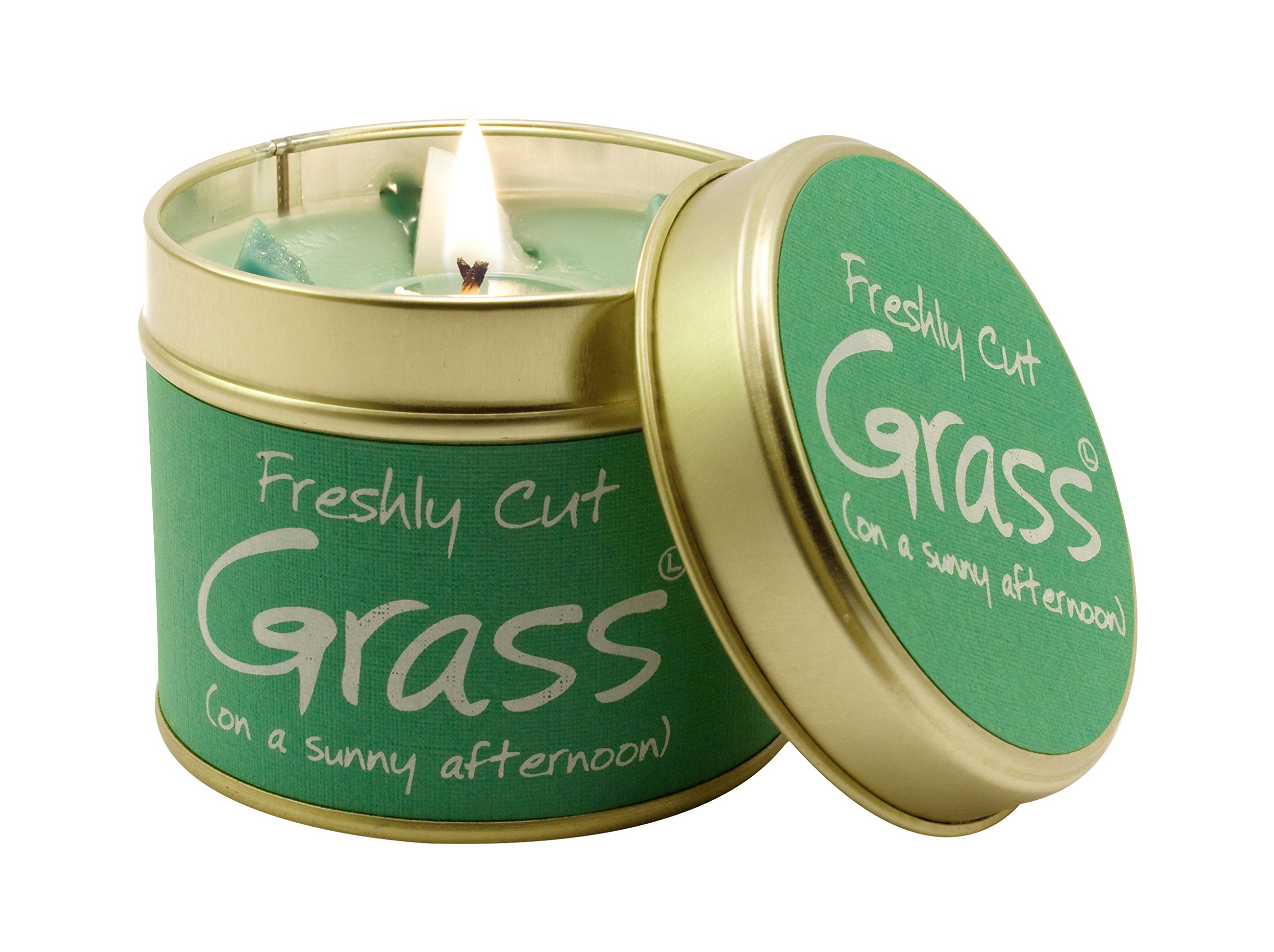 Lily-Flame Cut Grass Tin, Green, 7.7cm l x 7.7cm w x 6.6cm h