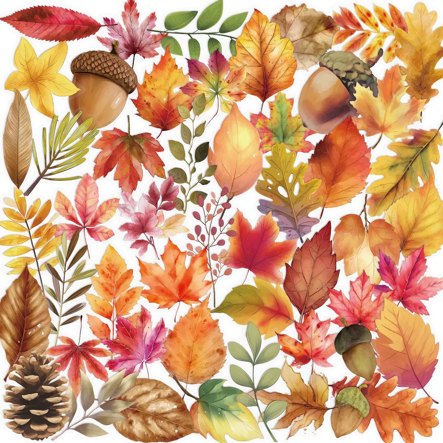 S.A.V.I Autumn Leaves Stickers Pack, 50 Waterproof Vinyl Decals | Multicolor maple leaf & acorn die-cut self-adhesive designs for laptops, bottles, journals, scrapbooking & gifting-image-23