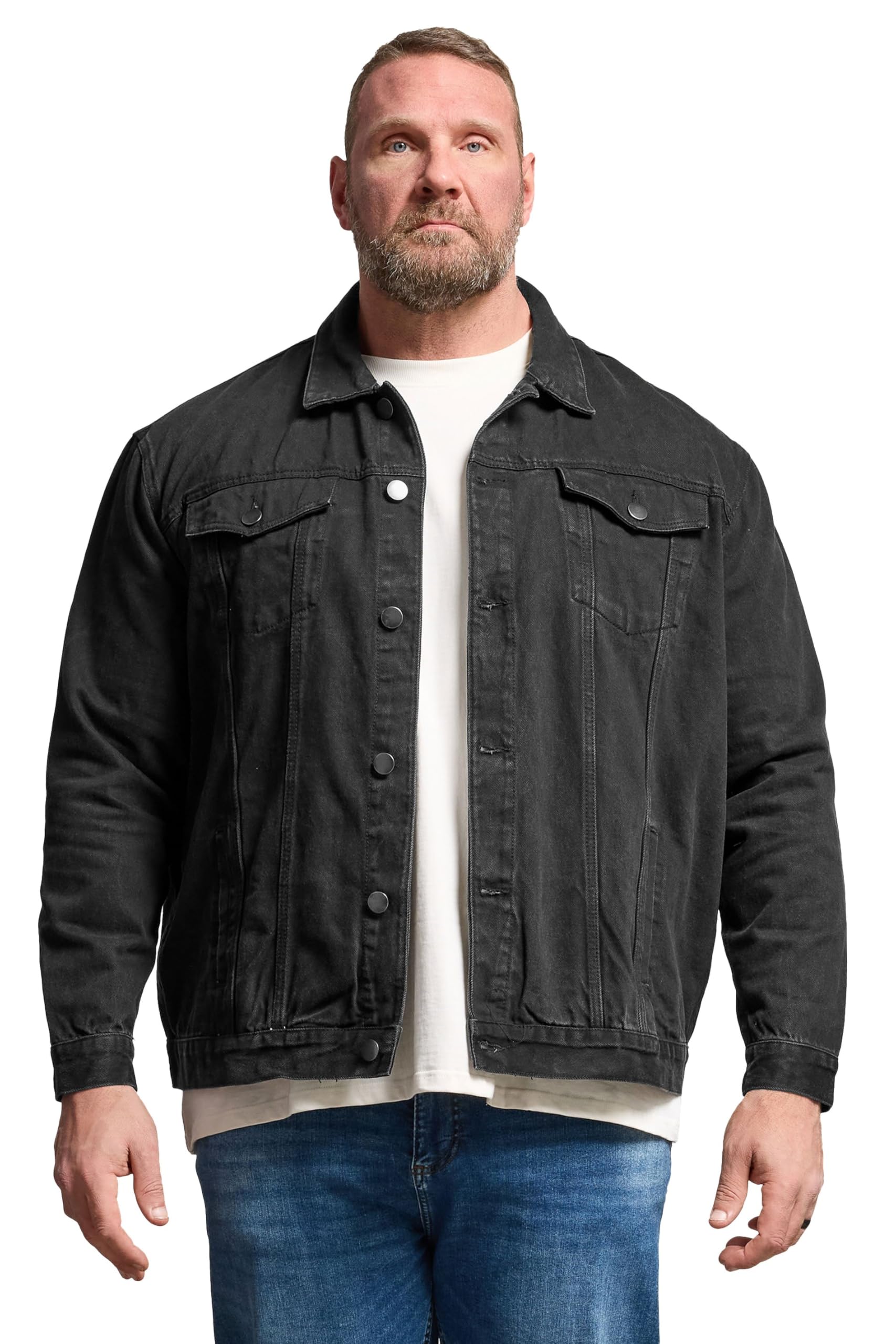 Badrhino Men's Black Big & Tall Denim Jacket - Plus Size Curve