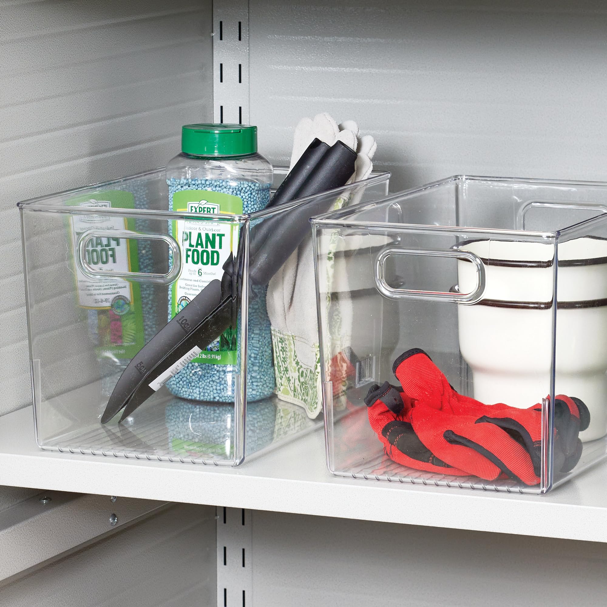 InterDesign iDesign - Contenitori portaoggetti con manici, per cucina, dispensa, bagno o casa, ufficio, set da 4, trasparenti