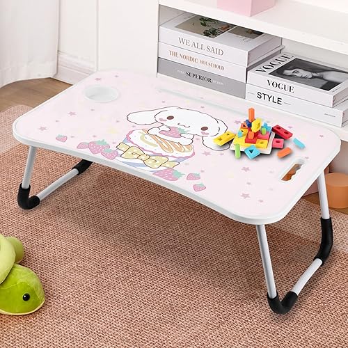 Miniatura 8 de Escritorio kawaii plegable para laptop, mesa de escritorio Kawaii, bandeja de desayuno plegable, soporte de lectura para cama, sofá, suelo (rosa)