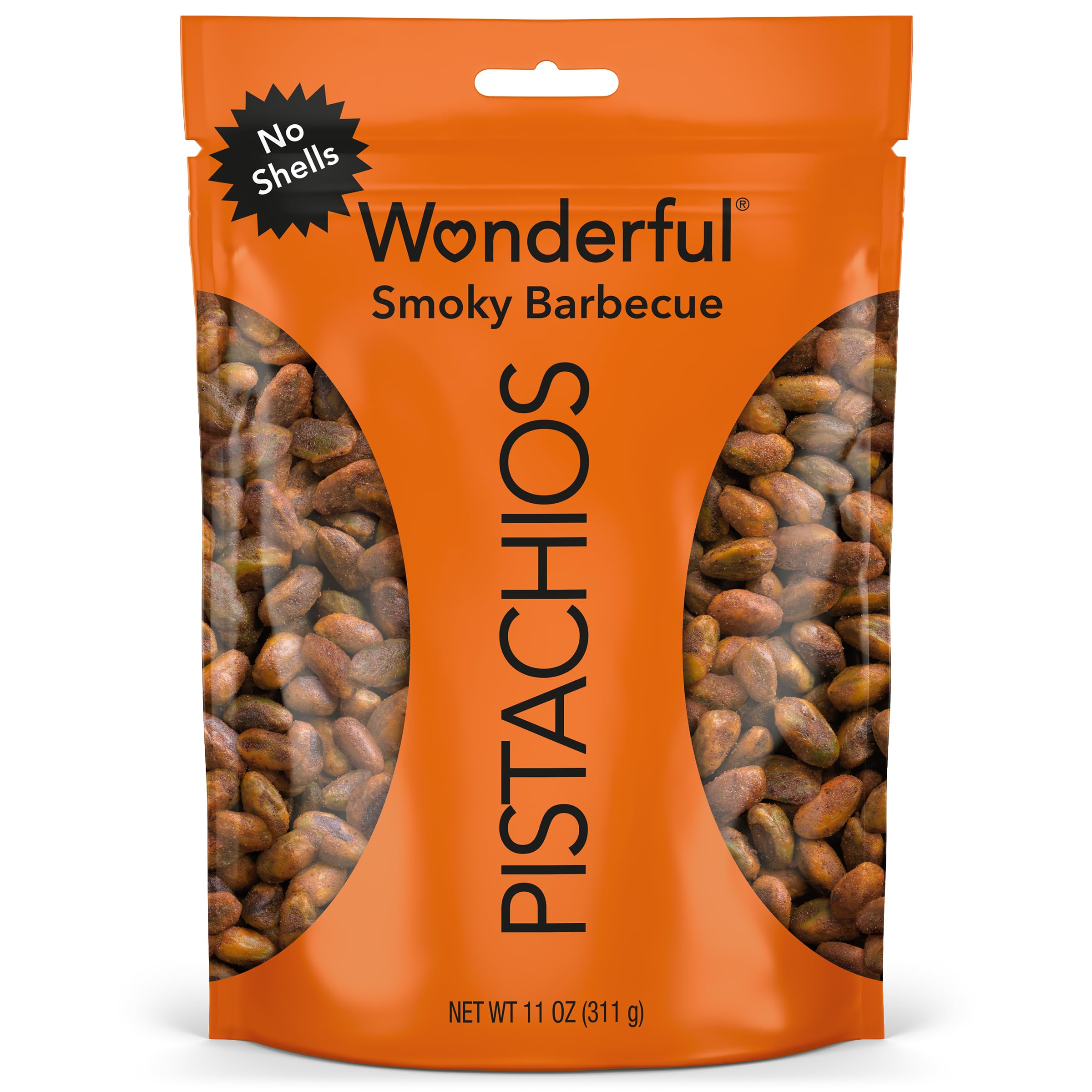 Wonderful Pistachios, No Shells, Smoky Barbecue Nuts, 11oz Resealable Bag