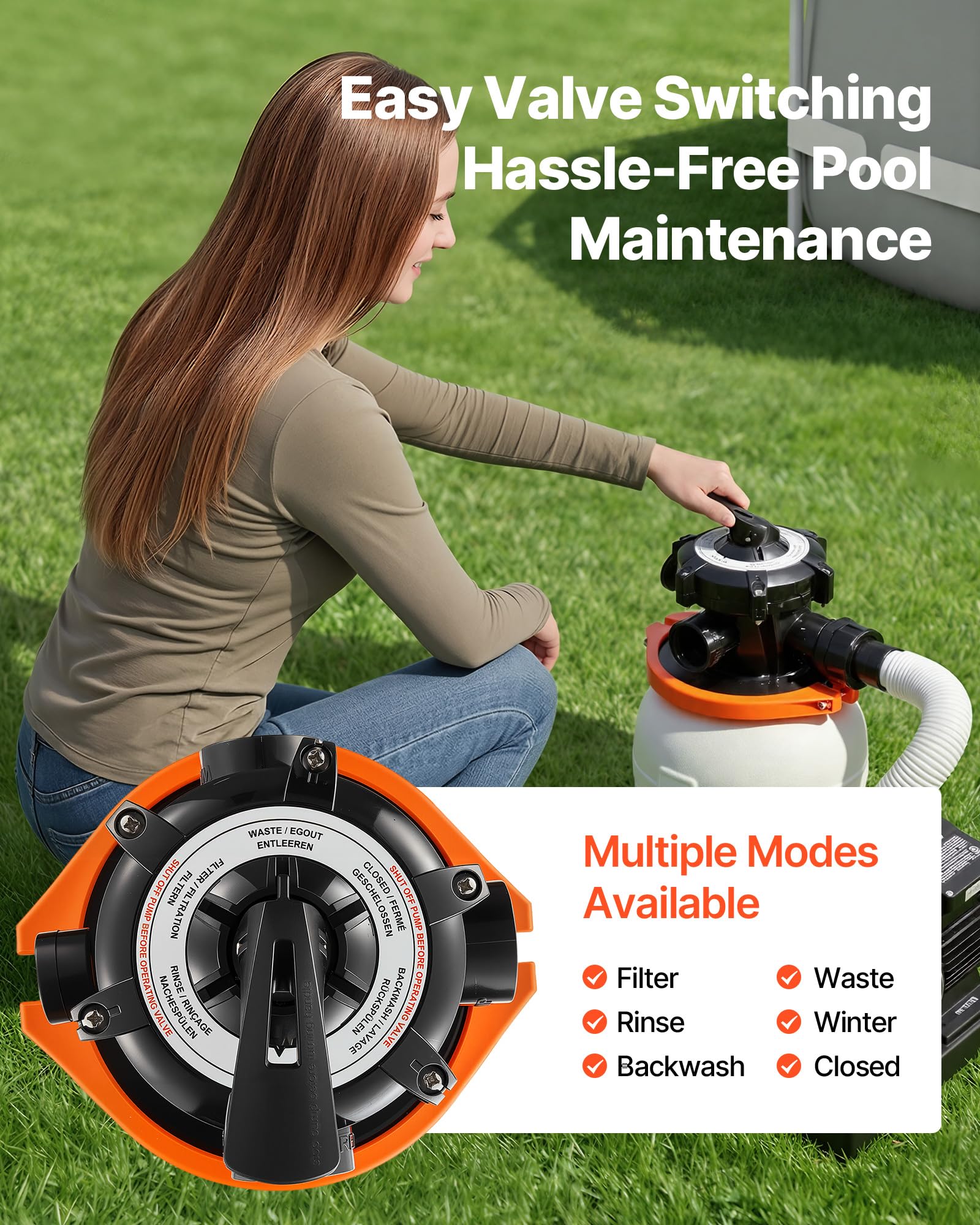 VEVOR 10 in Sand Filter Pump for Above Ground Pool, 0.33 HP 3000 GPH, Swimming Pool Sand Filter Pump with Pre-Assembled Core & Leak-Resistant Design, 6-Way Valve, High-Efficiency Filtration for Pools — view 6