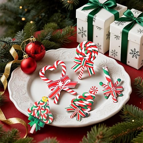 Miniatura 5 de Decoraciones de Navidad, juego de 16 adornos de bastón de caramelo para árbol de Navidad, inastillables, mini caramelo, decoración de Navidad para