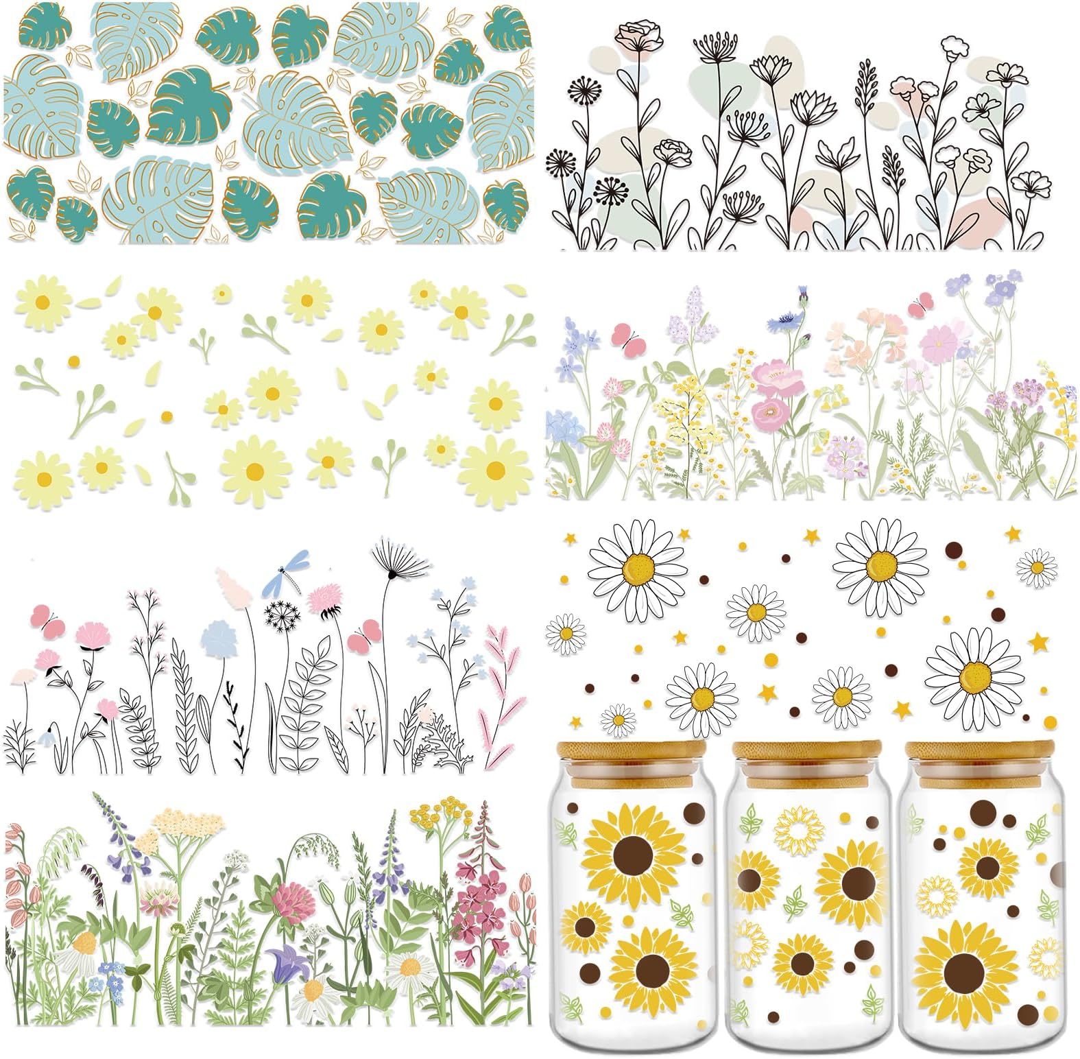 Wildflowers UV DTF Glass Cup Wrap Transfer Sublimation