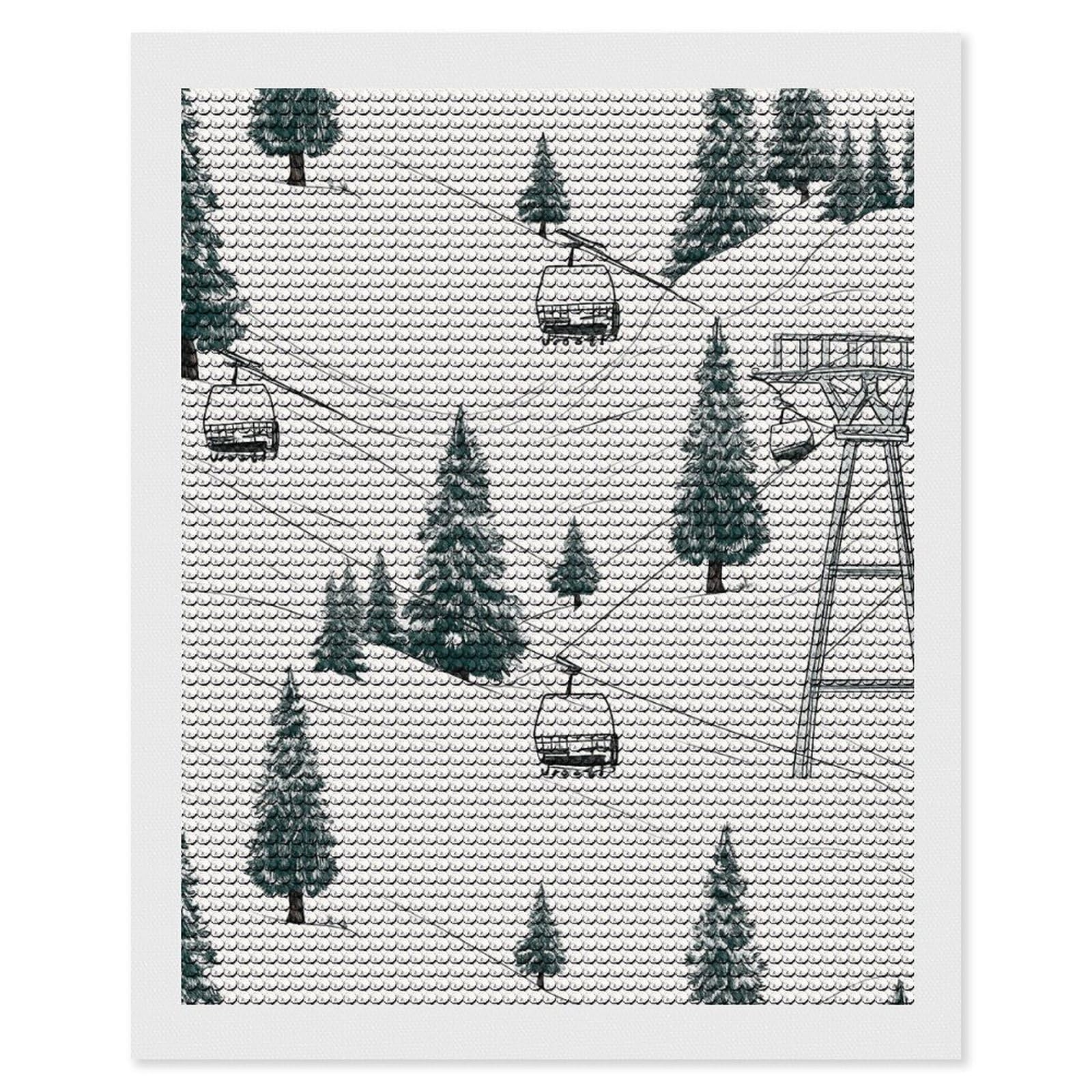 DWVTSLH Ski Lift with Fir Tree Diamond Painting Kits for Adults, Personalized Diamond Photo Art Full Drill, DIY 5D Diamond Art Painting Kits for Beginners, Home Wall Decor 16"x20"
