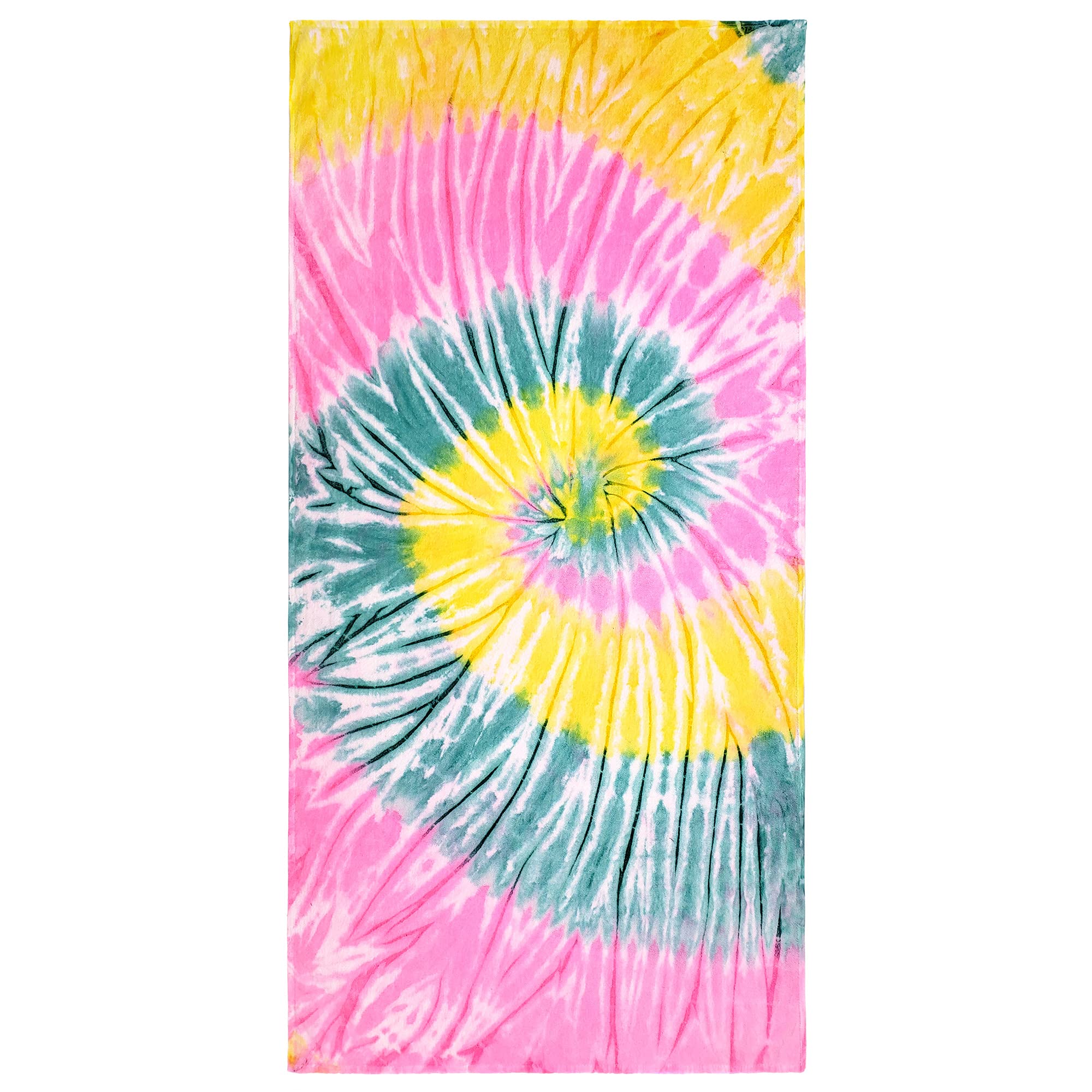 Kaufman - Tie Dye Beach Towels, 100% Soft, Plush Absorbent Cotton Velour, Large Size 30'' x 60'', Quick Dry Beach, Pool and Bath Towel (PNK/YEL)