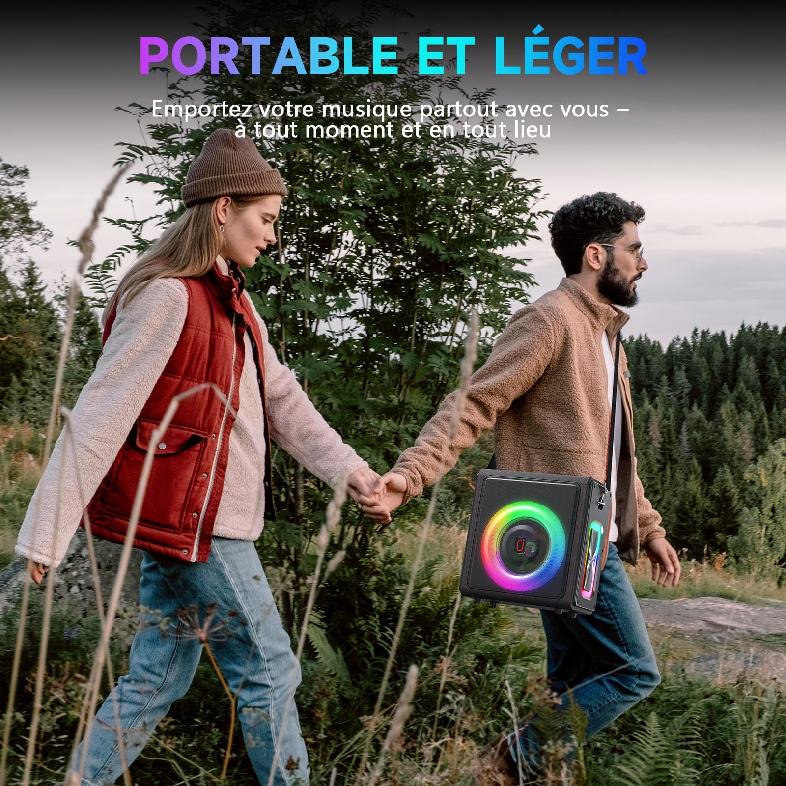 HWWR Karaoke Adultes, Enceinte karaoké Bluetooth 5.3 Portable avec 2 Micro sans Fil, 120W PA Système avec Correction de Tonalité & Réglage d'Écho, Compatible TWS/Carte TF/USB/AUX/Live/REC
