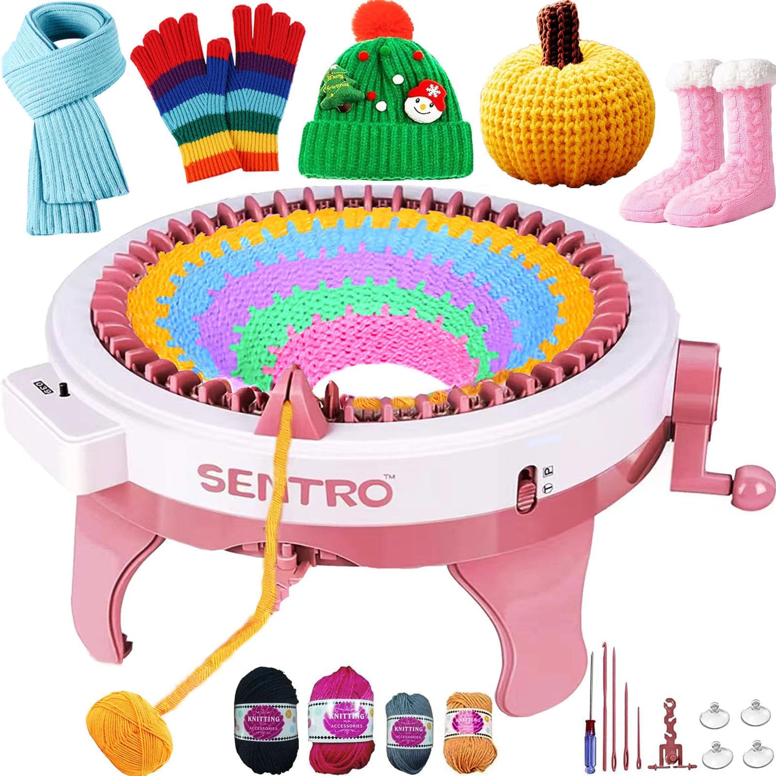 SENTRO Knitting Machine, 48 Needles Knitting Machine with Row Counter, Smart Automatic Knitting Loom Crochet Machine for Adult and Beginner, Circular Knitting Machine Kit for Hat,Scarf,Glove,Sweater