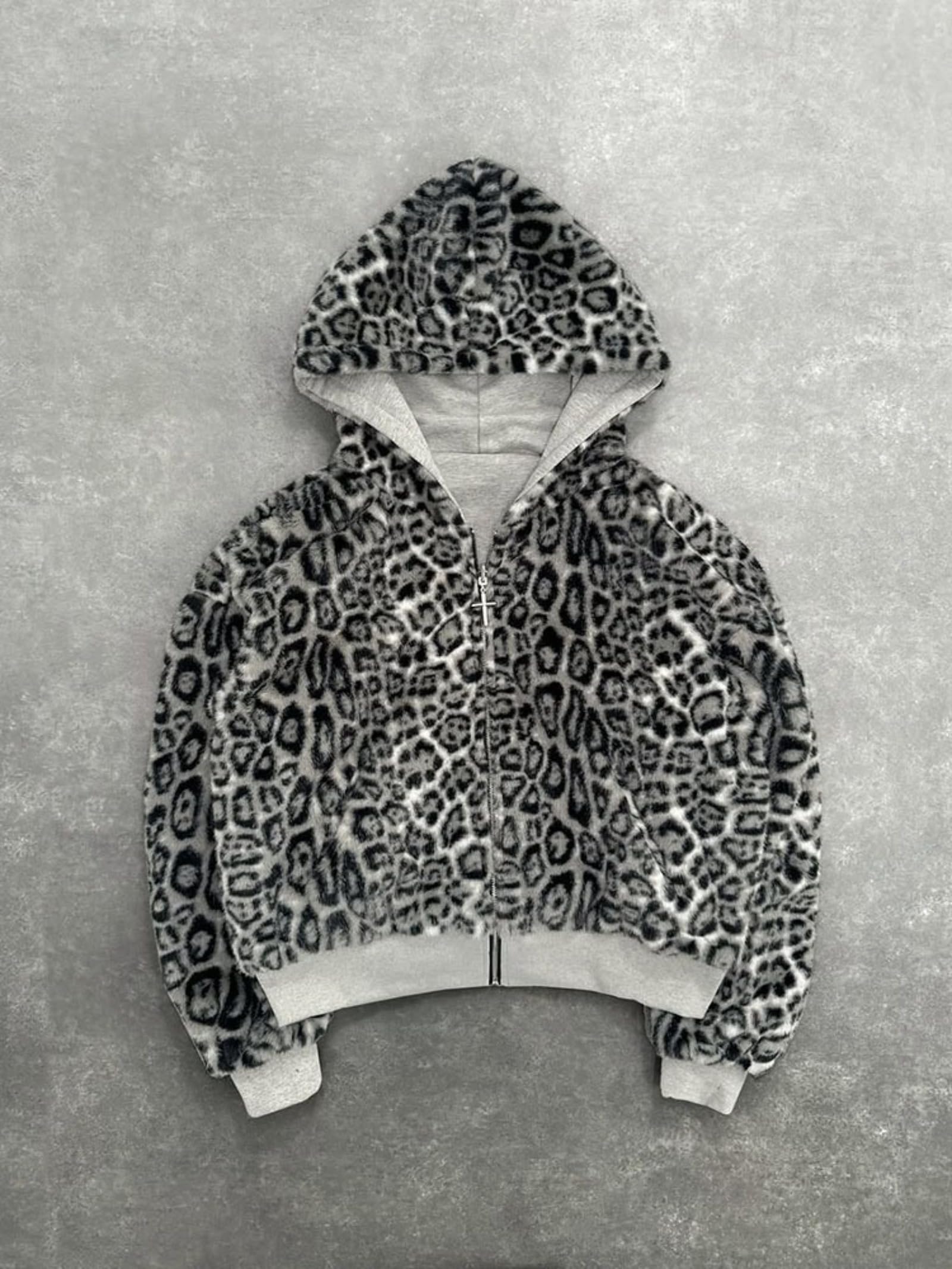 CUTEGAL Kapuzenpullover mit Reißverschluss, übergroß, Leopardenmuster, wendbar, Streetwear, Herbst-Grunge-Hoodies, Streetwear
