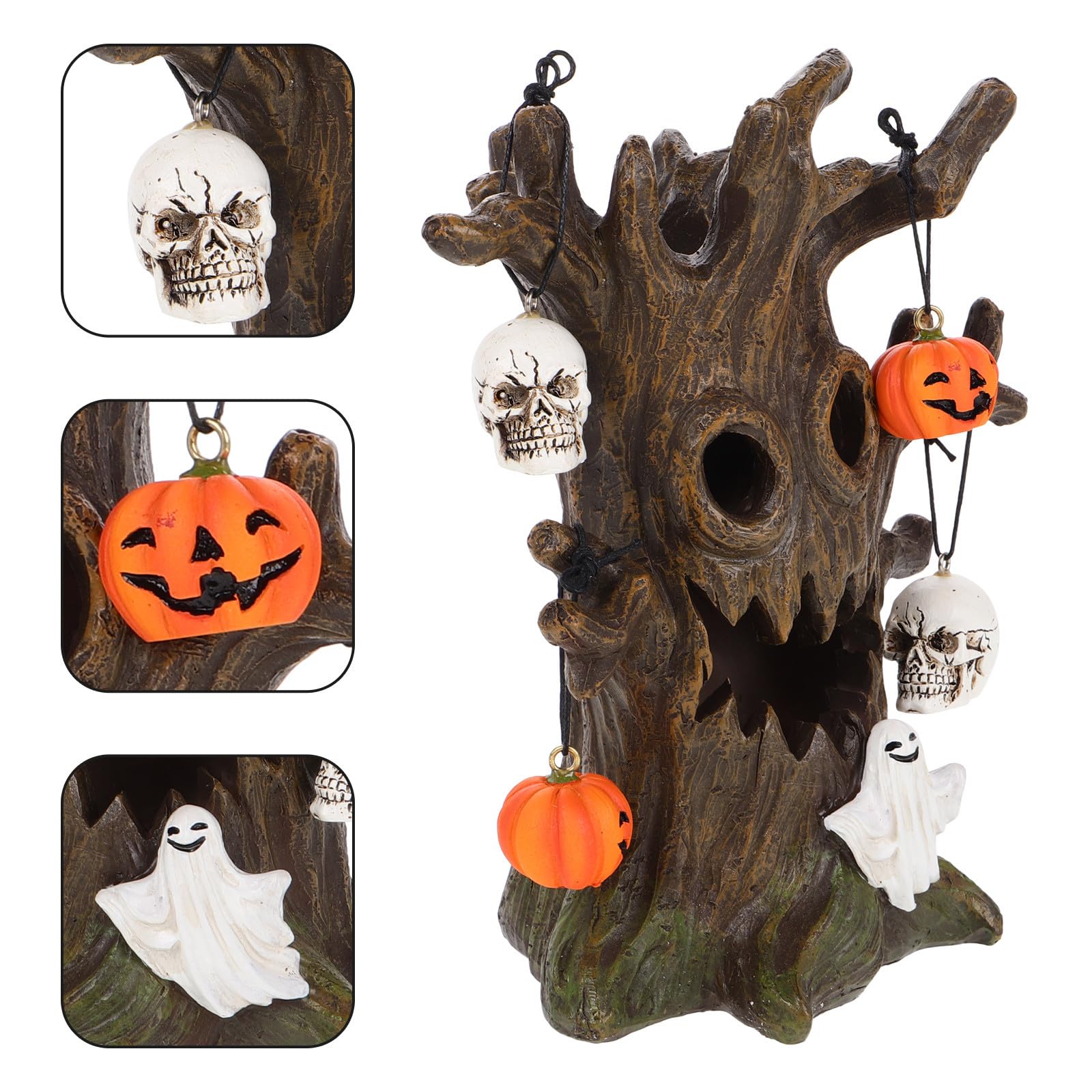Kichvoe Decorazione di Halloween in Resina Teschio, Zucca e Albero Luminoso, Atmosfera Spettrale la Casa, per Addobbi Festivi Interni e Tavoli