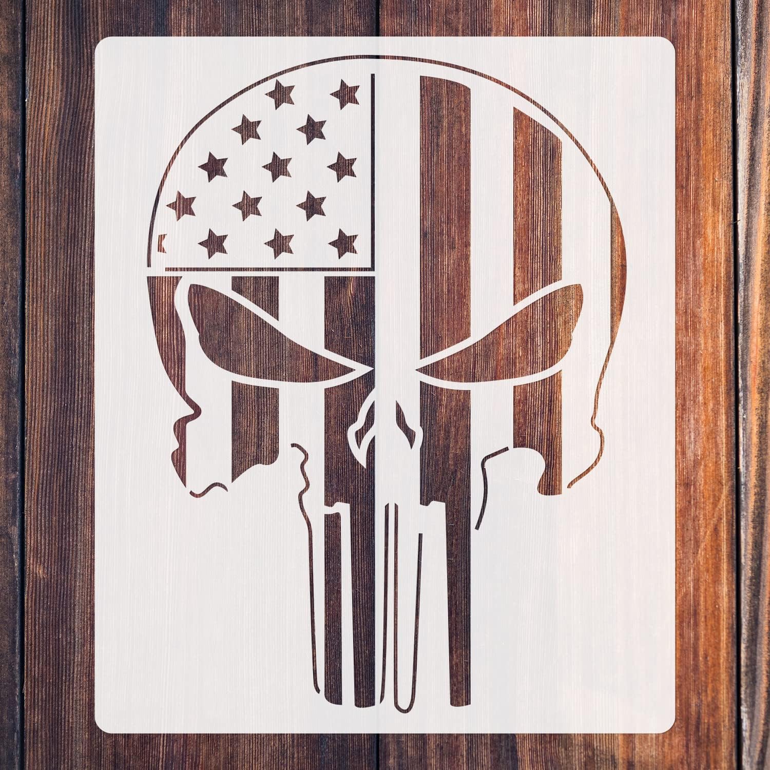 Punisher Skull Flag for Painting on Wood 5" x 6", Reusable Stencils for Paintingng on Wall, Wood, Fabric, Paper