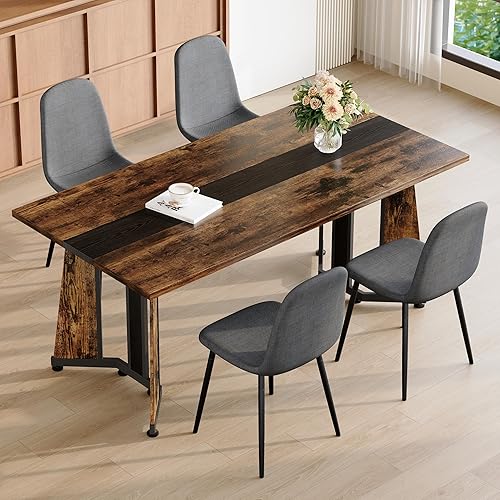 Miniatura 12 de Juego de mesa de comedor para 6, mesa de comedor de mármol blanco de 71 pulgadas con amplio espacio para las piernas y sillas de comedor de cuero