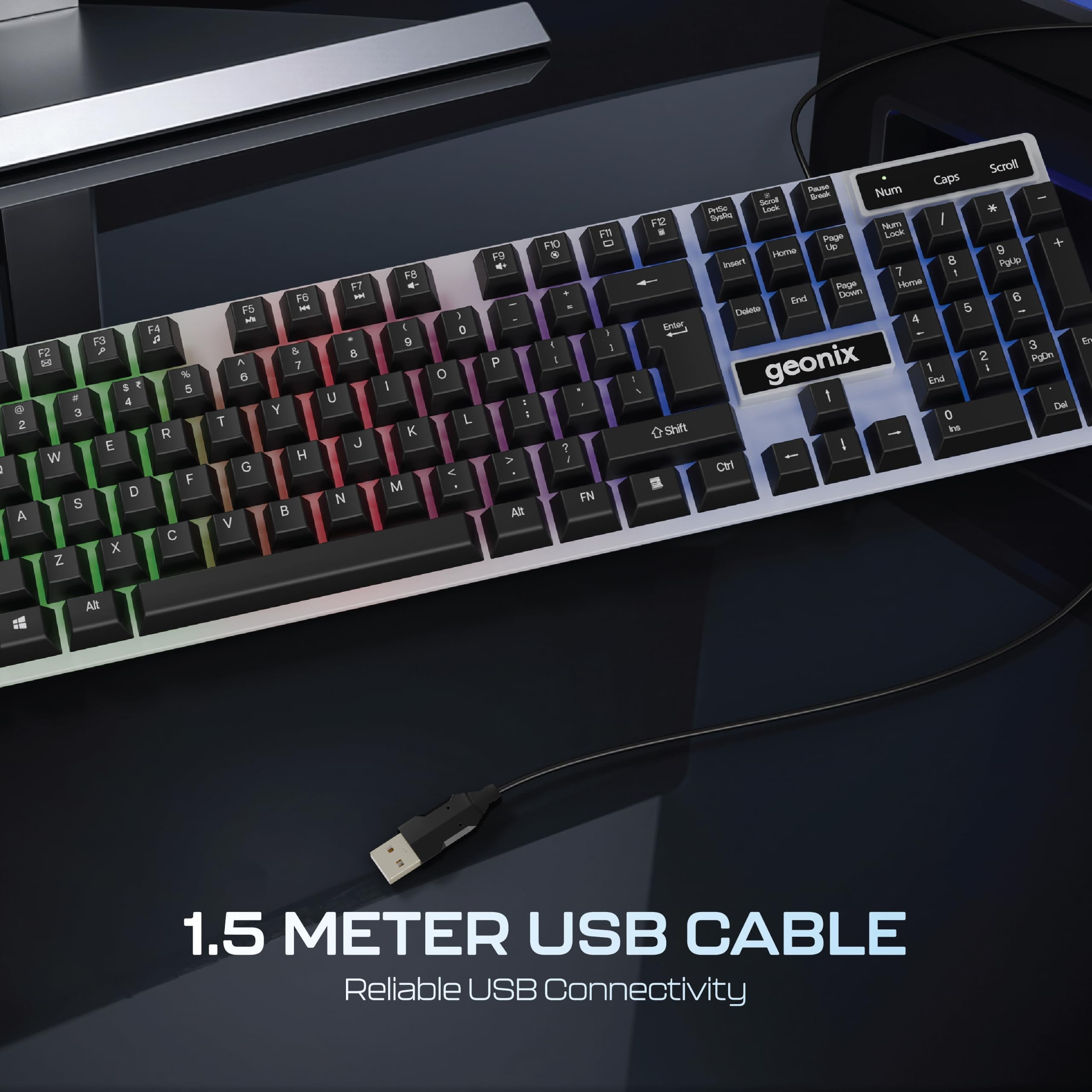 GEONIX Cruiser K5, Wired Gaming Keyboard, 104 Keys, 1.5m Cable, 12 Multimedia Keys, , RGB Colour, Plug and Play — Amazon image 7