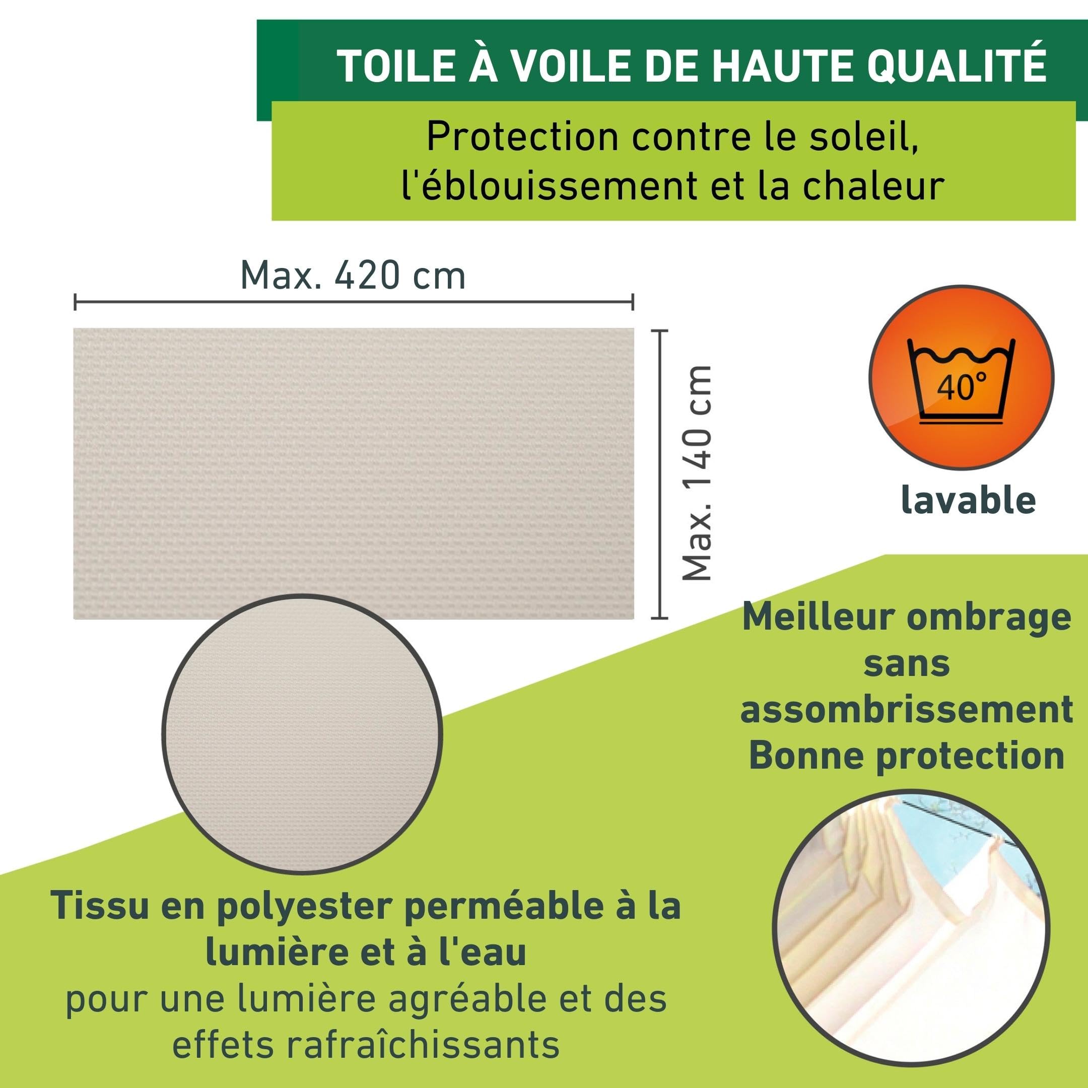 Windhager Voile d’ombrage pour système de câbles 420 x 140 cm Blanc, Protection Solaire pour Balcon, terrasse et Jardin, Toile d’ombrage rectangulaire résistante aux UV, Installation Facile, 10872