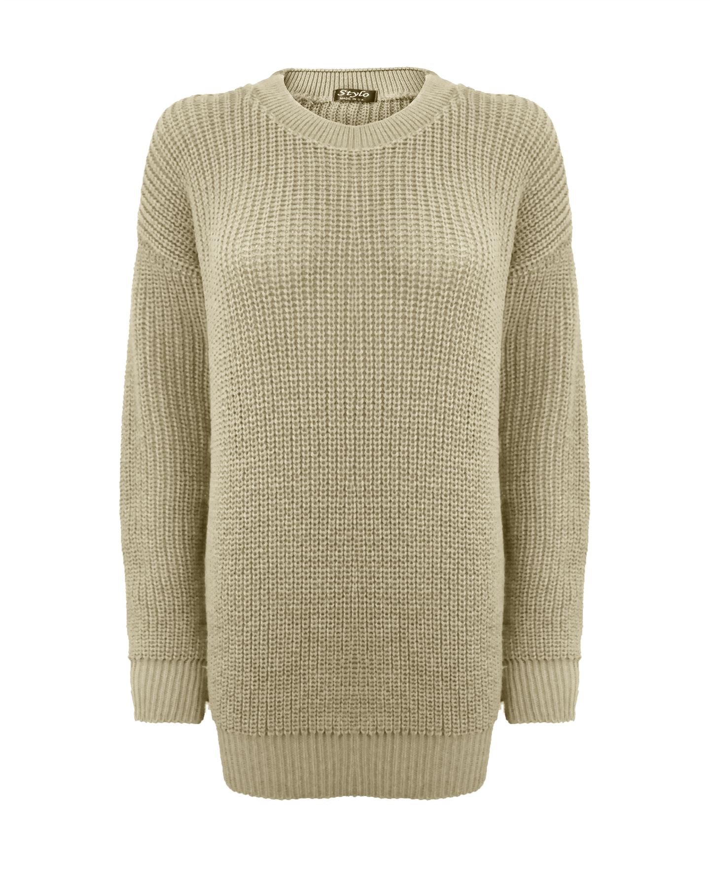 New Ladies Women Oversized Long Sleeve Knitted Baggy Jumper Sweater Crew Neck Pullover Top[Stone,LXL]