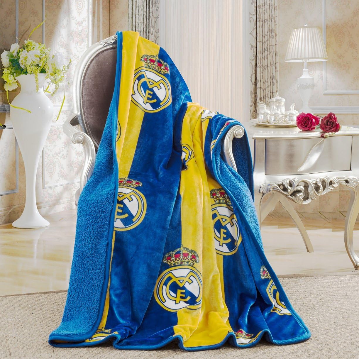Amazon.com: Real Madrid Silk Touch Sherpa Lined Throw Blanket 50x60 ...