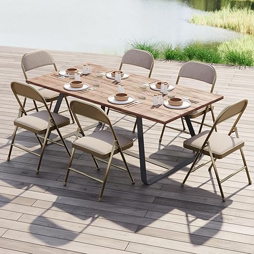 Miniatura 6 de Nazhura Paquete de 4 Sillas Plegables, Juego de Sillas de Comedor de Tela con Cojín Acolchado y Respaldo, Asiento Interior y Exterior para Hogar