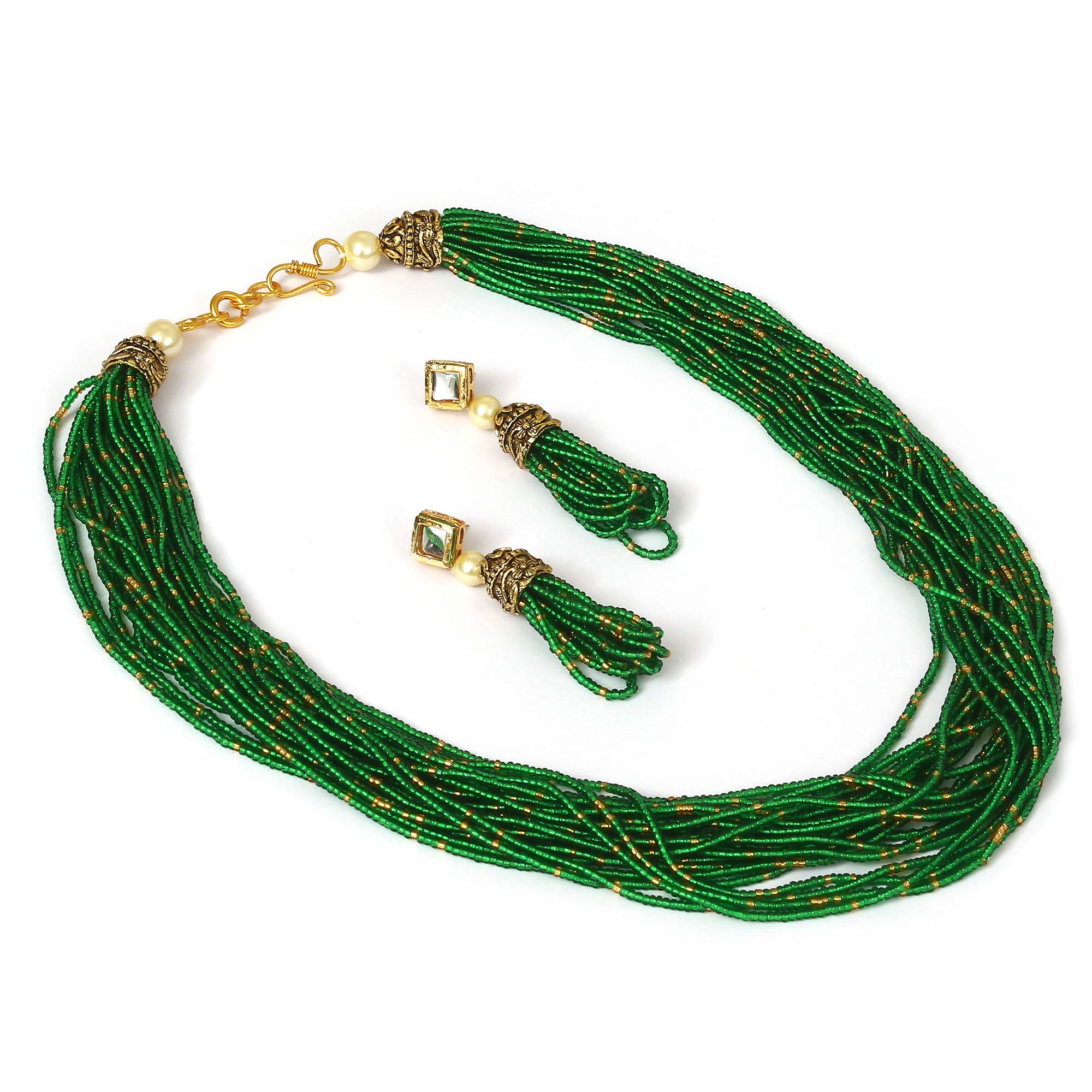AHOORA Ethnic Heavy Cheed Multi-String Dark Green Glass Beads Jewelery Set for Women (B08RDWR9B9) Amazon Price History, Amazon Price Tracker