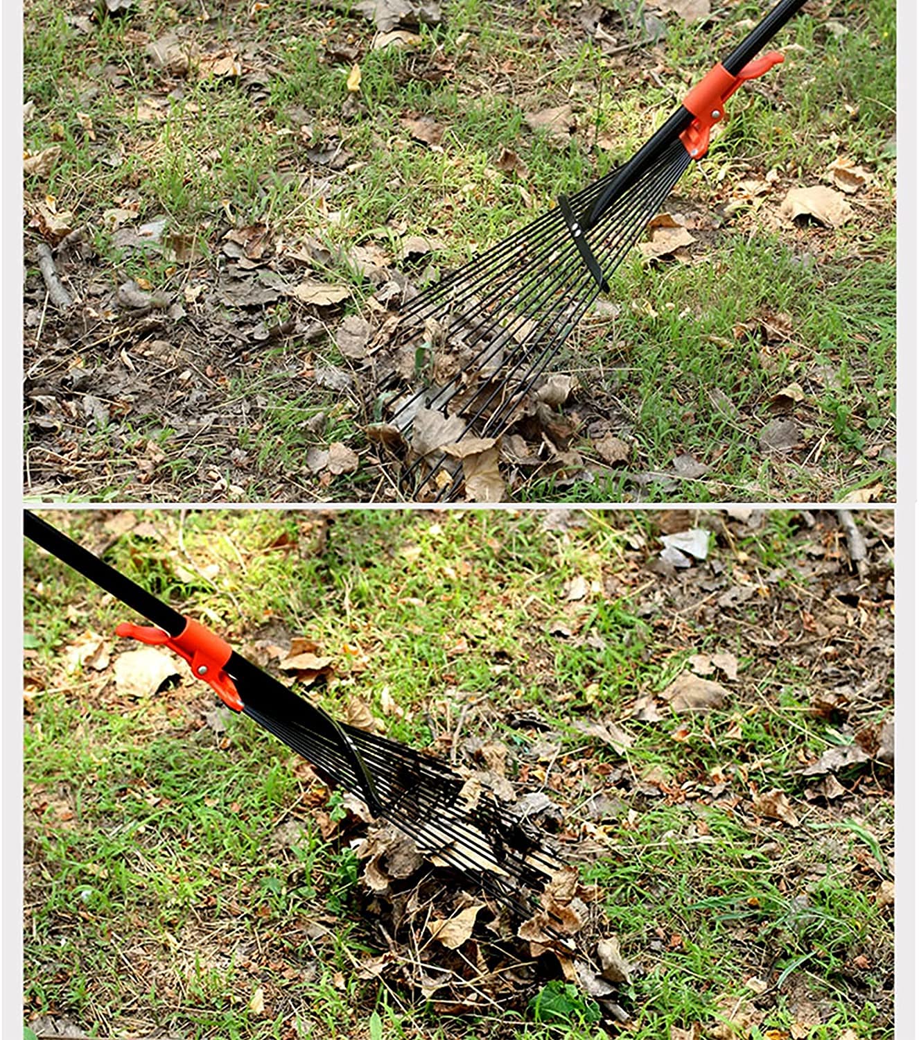 Verstellbarer Laubbesen aus Metall, Garten-Rasenbesen, Klappkopf, 15 Zähne, tragMetall, Garten-Rasenbesen, Klappkopf, 15 Zähne, tragbarer Laubbesen zum schnellen Aufräumen für Rasen und Höfe