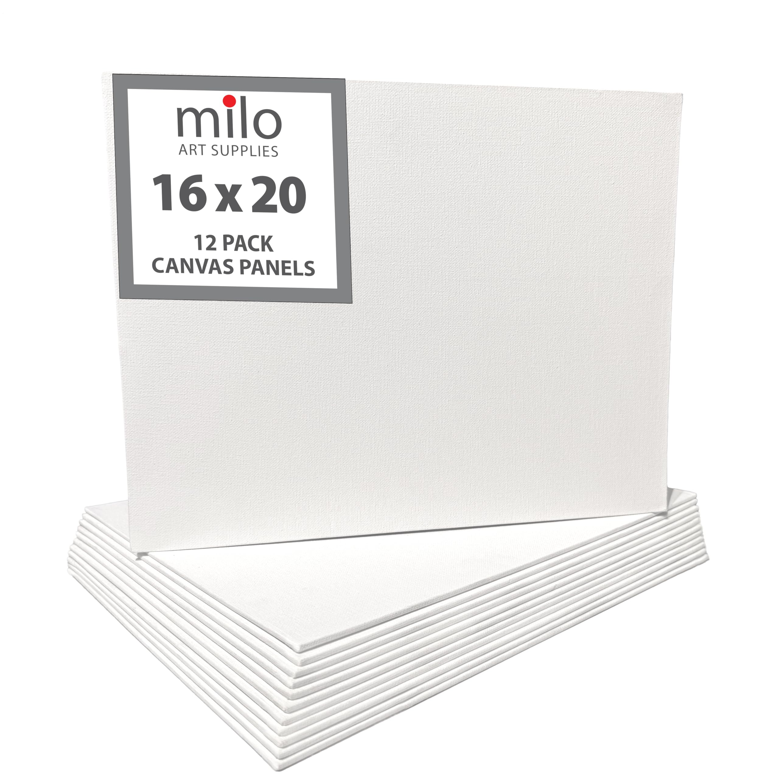 MILO | 16 x 20" 12 Pack Canvas Panels | Bulk Set of 12 16x20 inch Canvases Panel Boards for Painting | Ready to Paint Art Supplies White Blank Artist Board