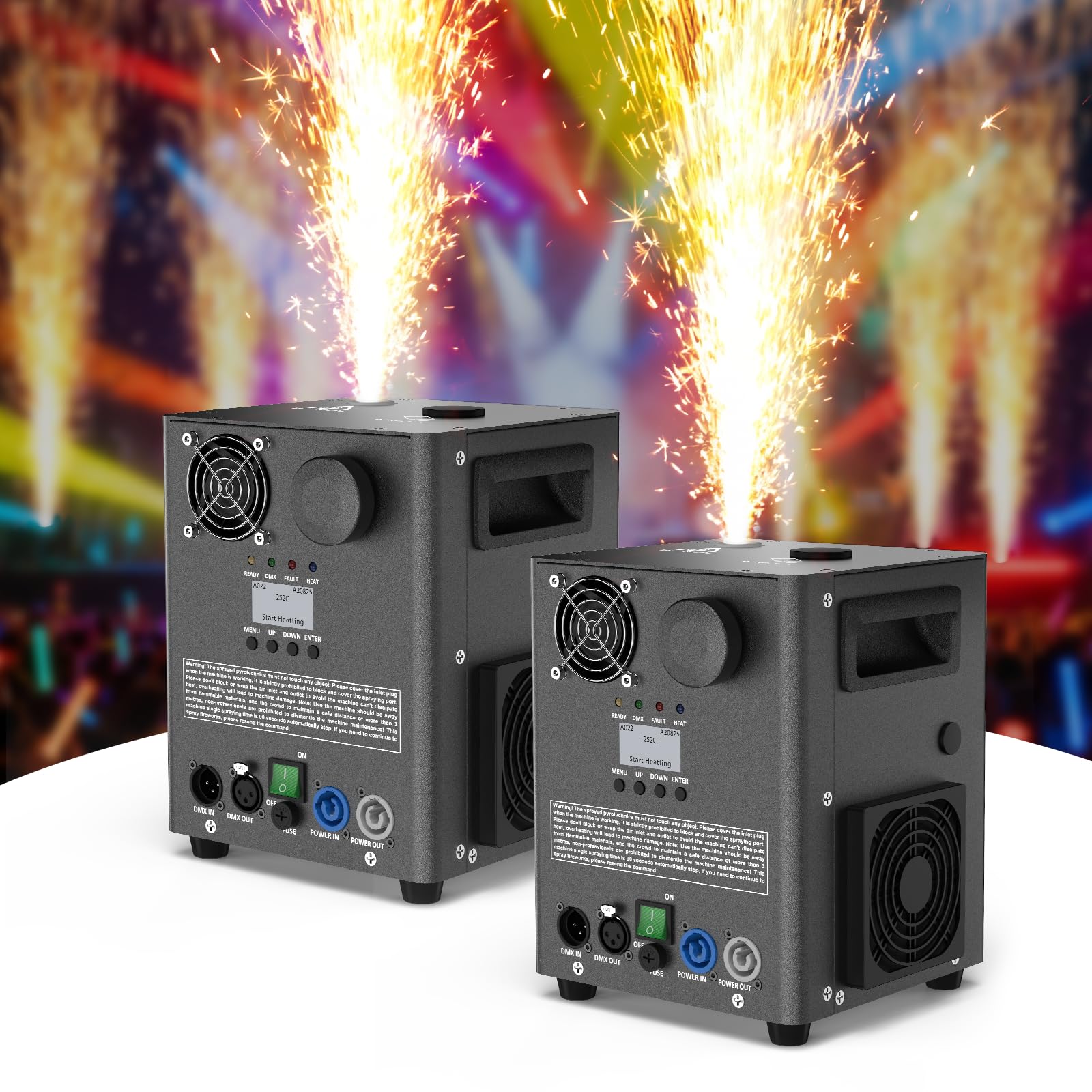 2PCS 1000W Professionnel Machines Pyrotechniques, d-mx512 & Télécommande sans fil Machine à Étincelles Froides Zéro Pollution pour Mariage Fête Scène Noël Halloween
