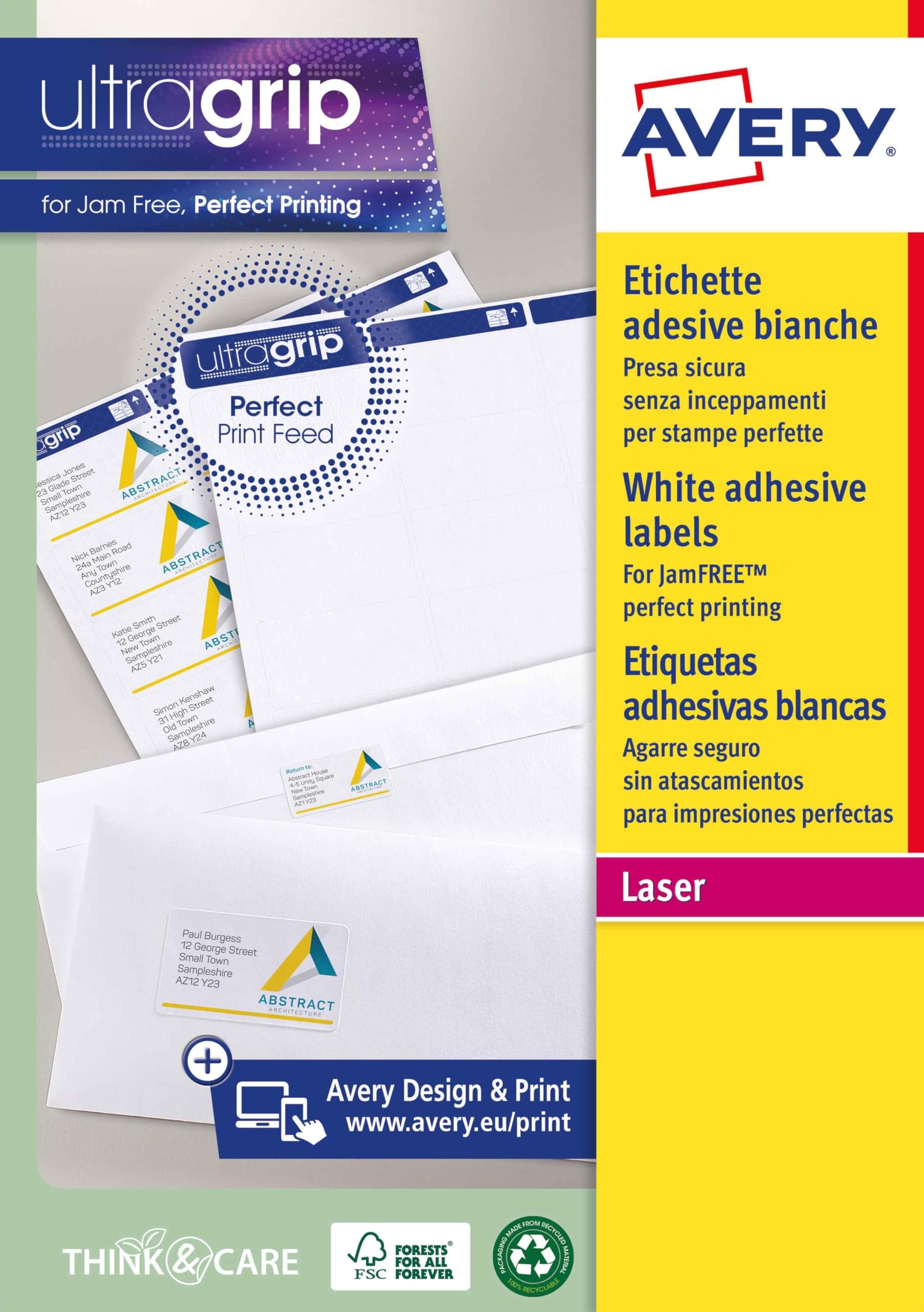 Avery España L7167-100 -Etiquetas adhesivas blancas ideales para para envios paquetes, imprimibles, medida 199,6x289,1mm, Cajaj de 100 etiquetas