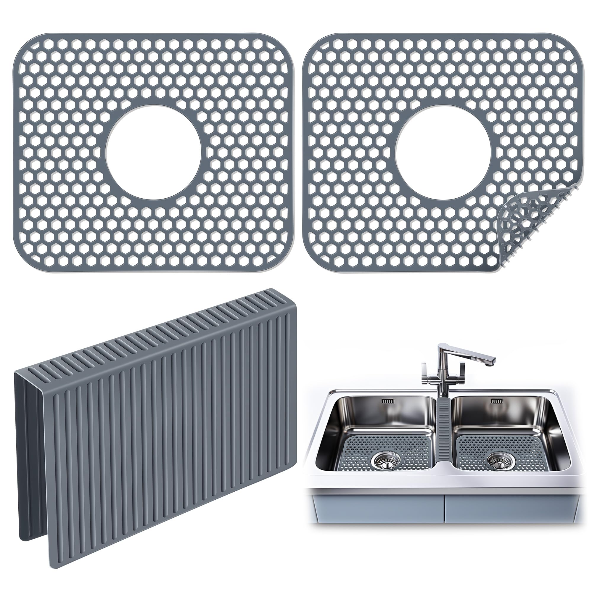 Dunkive 3 Pack Sink Mat and Sink Saddle Set, Sink Protectors for ...