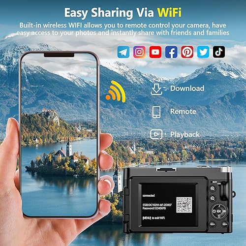 Miniatura 4 de Cámara digital 4K para enfoque automático de fotografía, cámara de vlogging WiFi mejorada de 64 MP para YouTube con pantalla abatible de 180° de 3