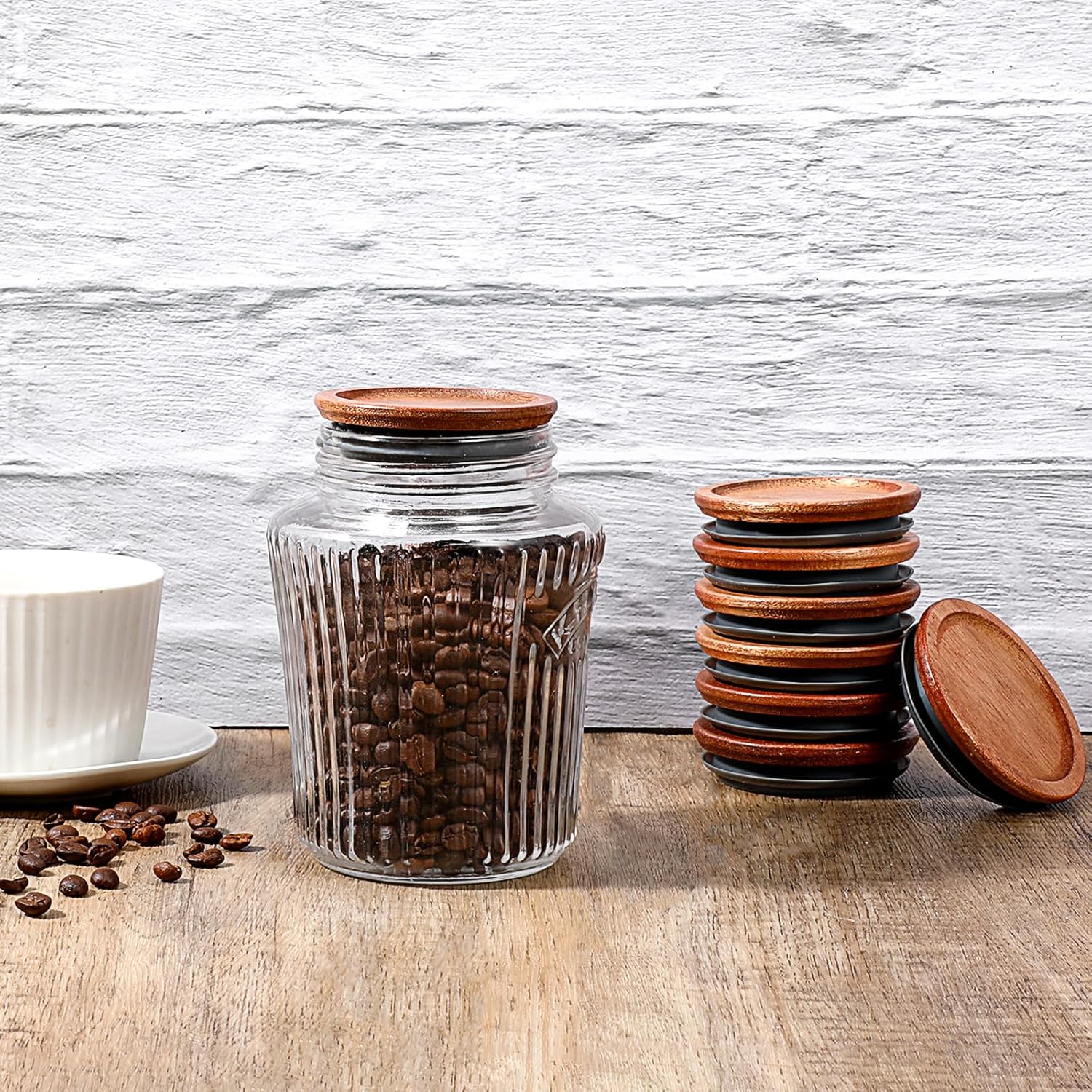 12PCS 2.75 Wooden Lids for Mason Jars Round Regular Mouth Canning Lids with Airtight Silicone Seal Reusable Lid for Canning and Preserving in Mason Jars, Coffee Color