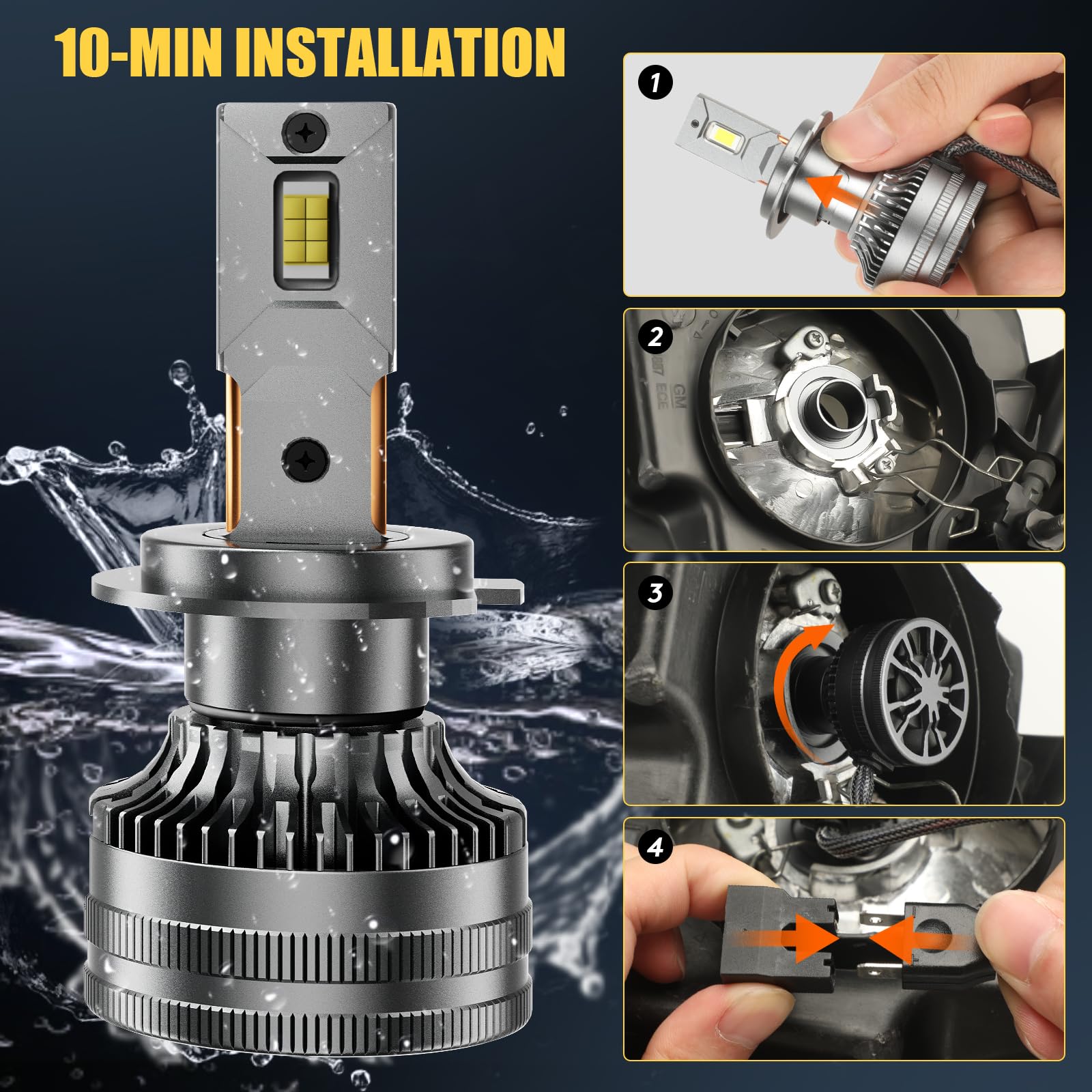 H7 LED Canbus 30000LM: Bombillas H7 160W para Faros de Coche 12V y Camión 24V - Luz LED 6500K Blanco