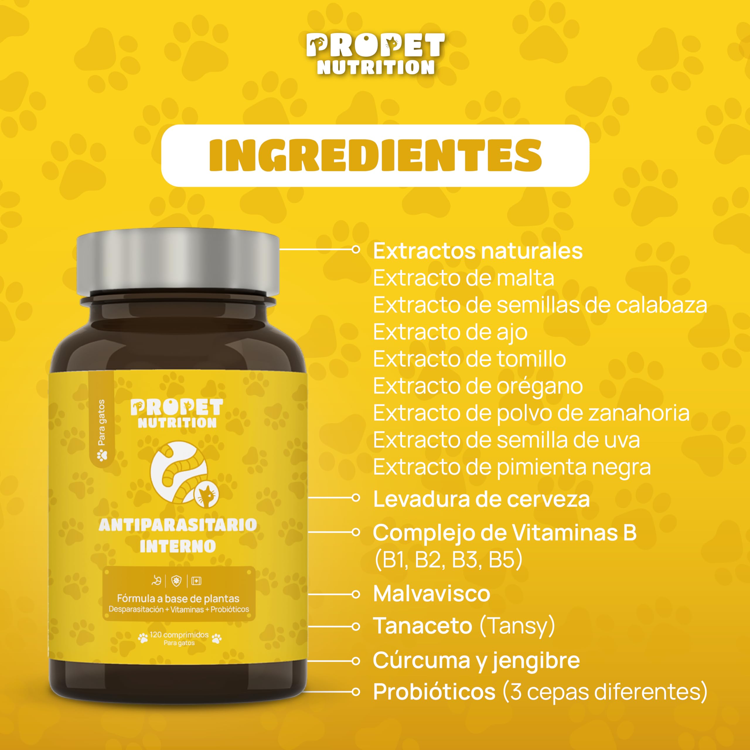 Desparasitente Gatos Interno. 100% Natural. 120 Dosis. 12 Plantas de Rápida Absorción y Eficacia. con Malta, Vitaminas y Probióticos. Antiparasitario Gatos. Desaparasita, Repara y Previene
