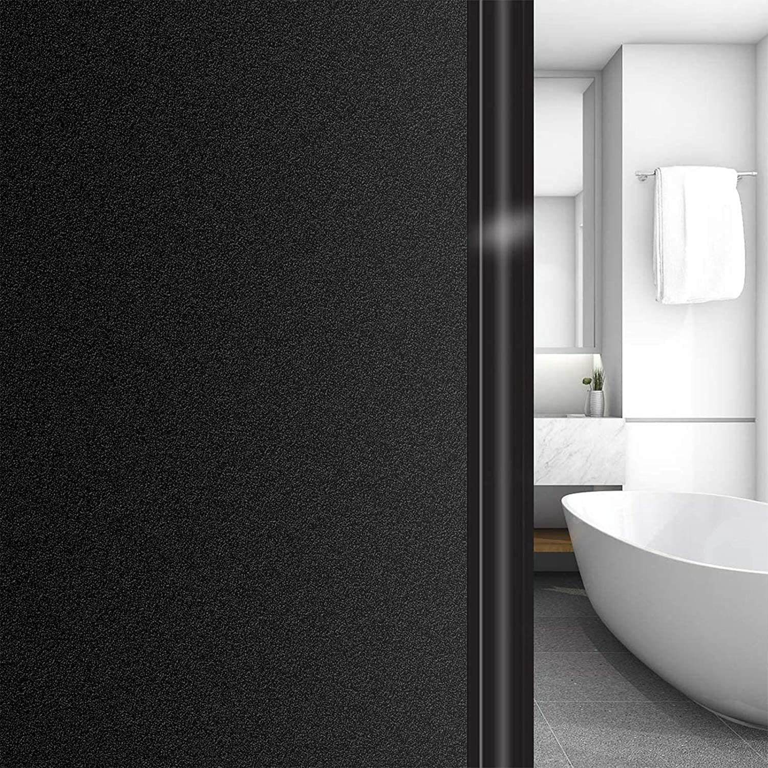 Haimist Frosted Glass Window Film Opaque Privacy Film Anti-UV Static for Office or Home Matt (Black, 44x300cm)