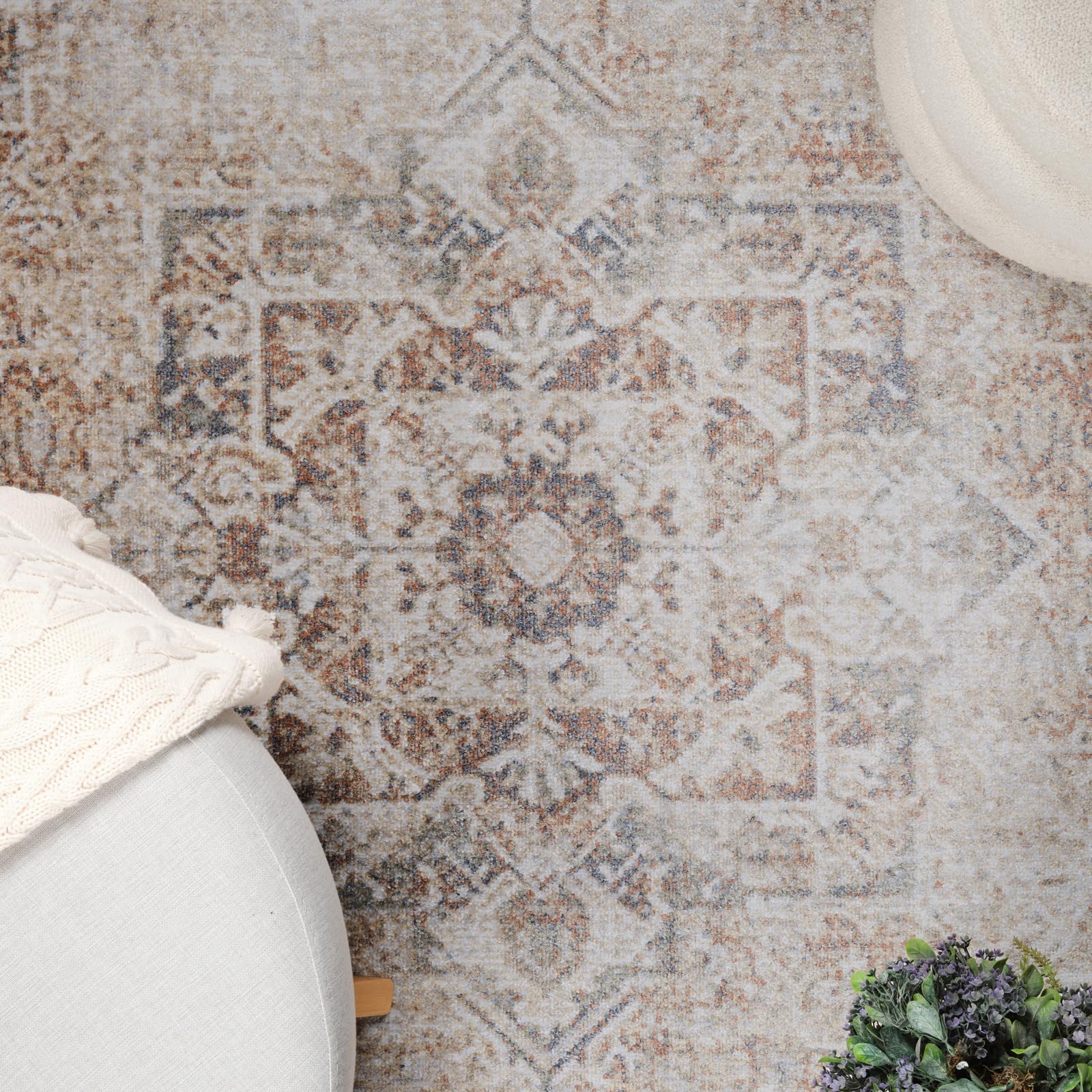 Livabliss Alora Tradizionale Vintage Rectangle Tappeto | Grigio chiaro, Crema, Marrone | 160x213cm | Soggiorno e Camera da Letto | Tessuto a Macchina Poliestere