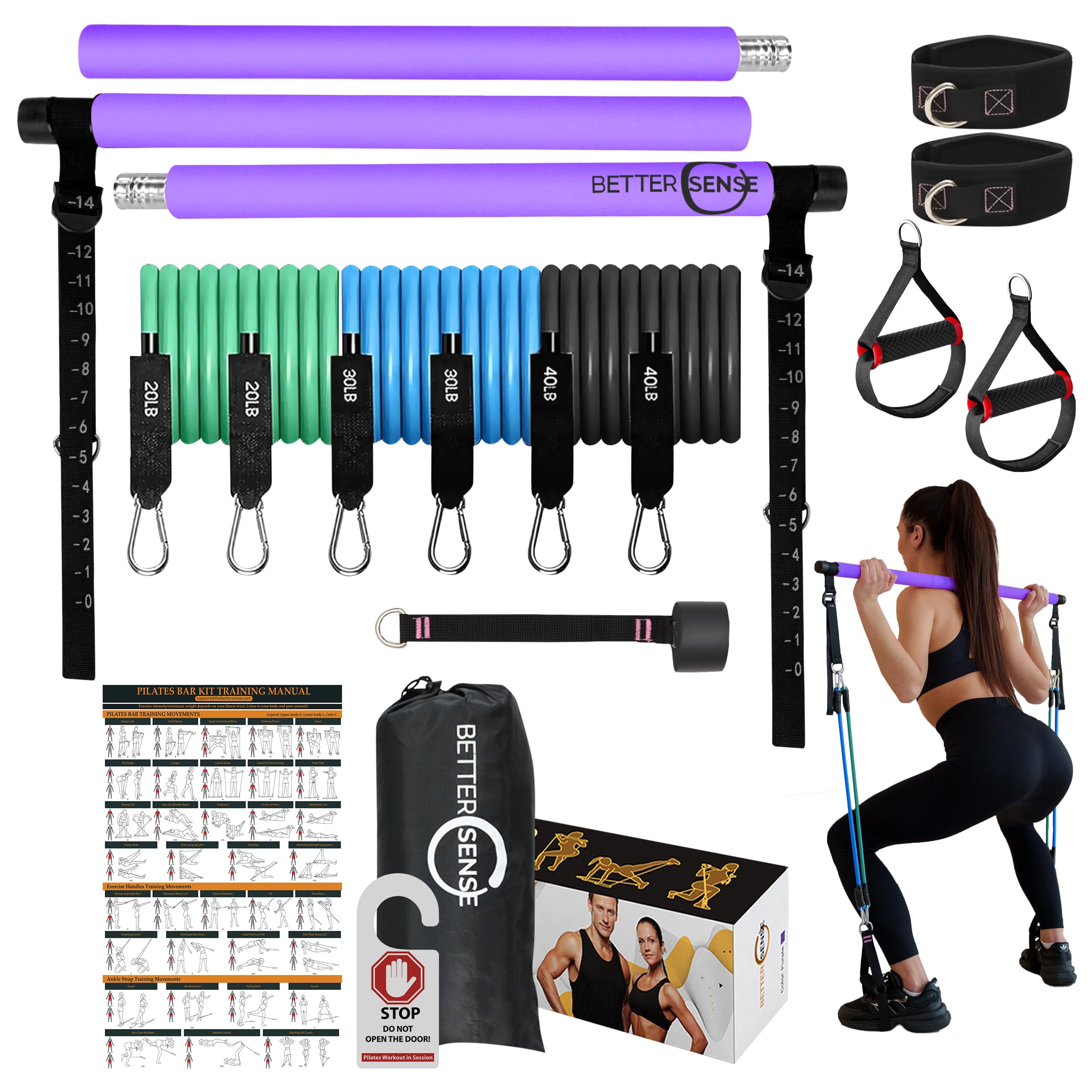Upgraded Pilates Bar Kit – 39” Adjustable Exercise Equipment for Men, Women with 6X 20, 30, 40 lbs Resistance Bands with Adjustment Buckle – Pilates Equipment for Home Workouts for All Fitness Levels