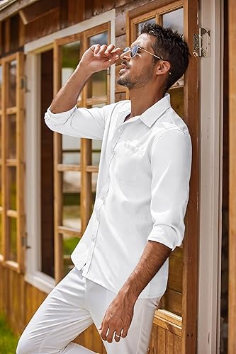 Miniatura 42 de COOFANDY Camisa Oxford de manga larga con botones para hombre, camisas de vestir de ajuste regular