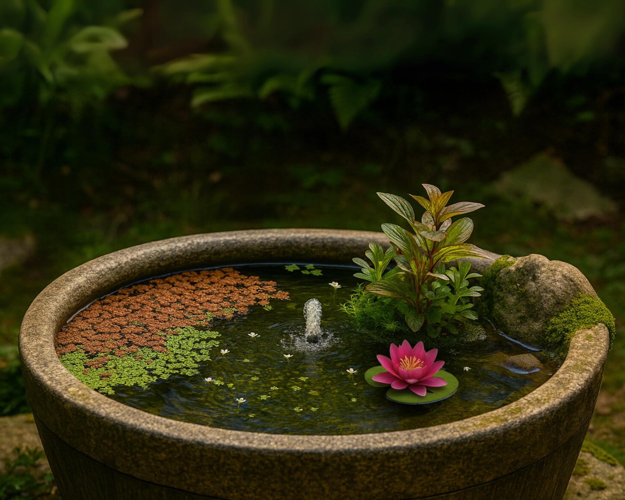 Miniteich Set Anti Algen Winterhart - Seerose Pink Nymphaea Fabiola + Schwimmpflanzen + Egeria densa + Kaltwasserpflanzen Mix - Teichpflanzen Starter Set