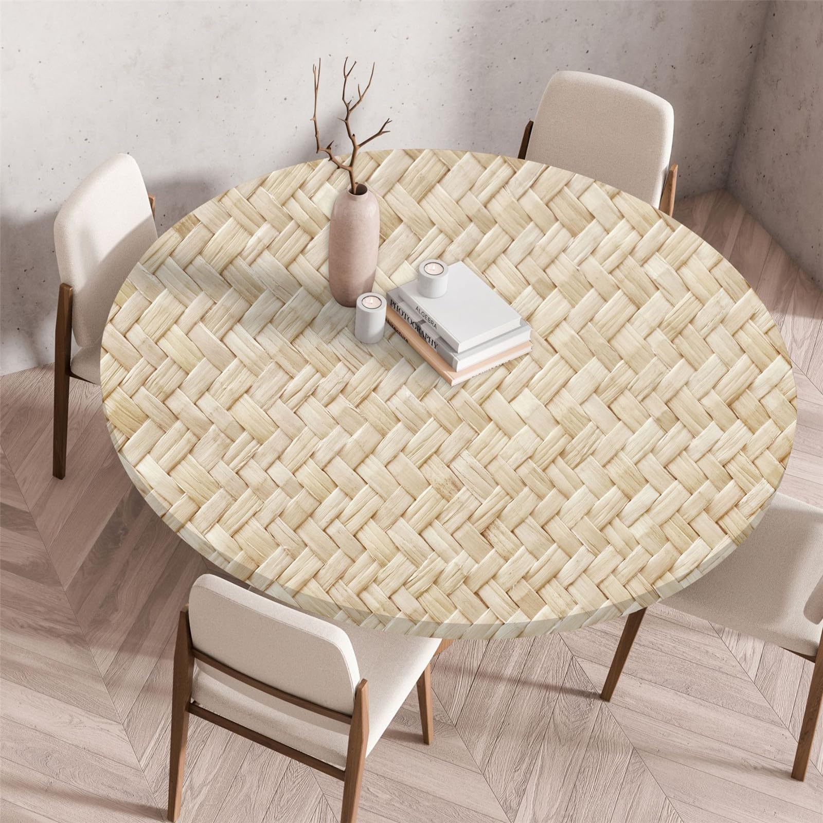 Odot Elastic Edged Round Fitted Tablecloth Protector 3D Print Wipeable Circle Tablecloth Indoor Outdoor Table Cover Wipe Clean for Kitchen Dining Room Picnic Tabletop (100cm,Woven)