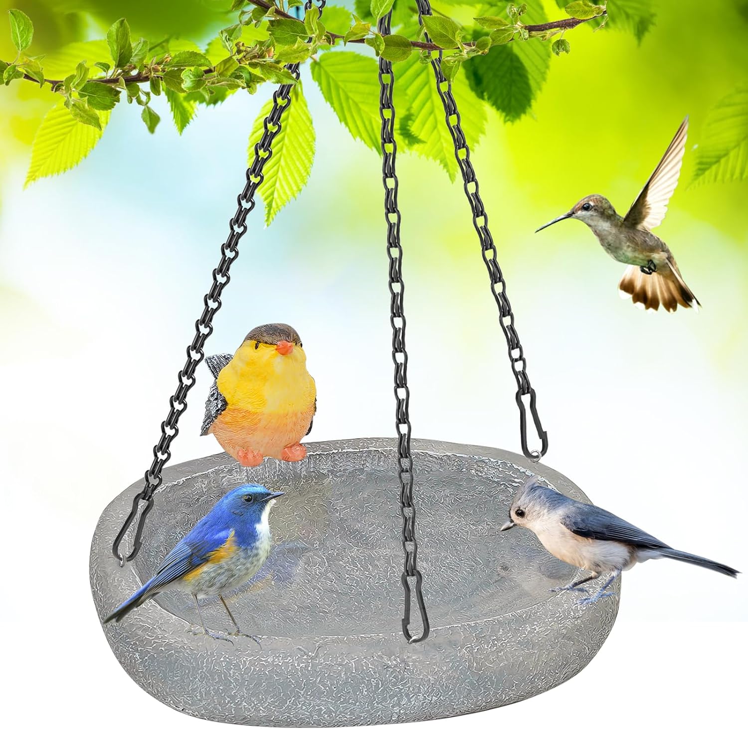 Hanging Bird Bath, Resin Ground Birdbath Feeder Bowl with Vintage Bird Ornament, Garden Birdfeeder Bath for Garden Yard Patio Decor (Ellipses) ellipses+bird