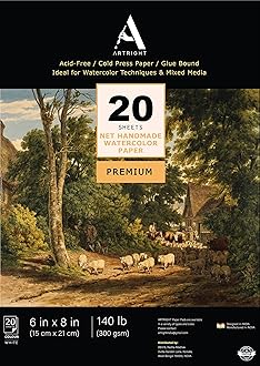 ArtRight Artists' A5 Acrylic & Gouache Paper Pack of 20 Sheets, 300 GSM; Handmade Sheets for Acrylic & Gouache Media