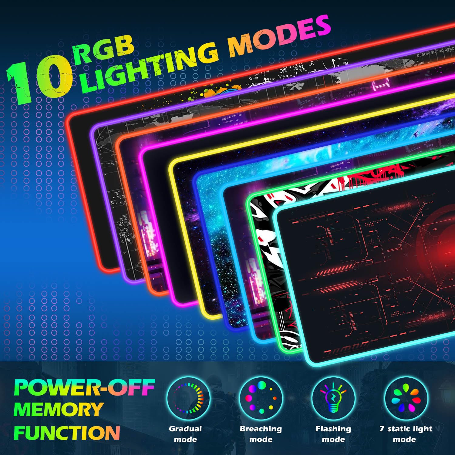 ToLuLu Tapis de souris de jeu RVB sans fil, 5/7,5/10/15 W, 10 modes d'éclairage LED, tapis de souris pour clavier d'ordinateur, 800 x 300 x 4 mm, grand tapis de bureau étendu pour jeux, MacBook,