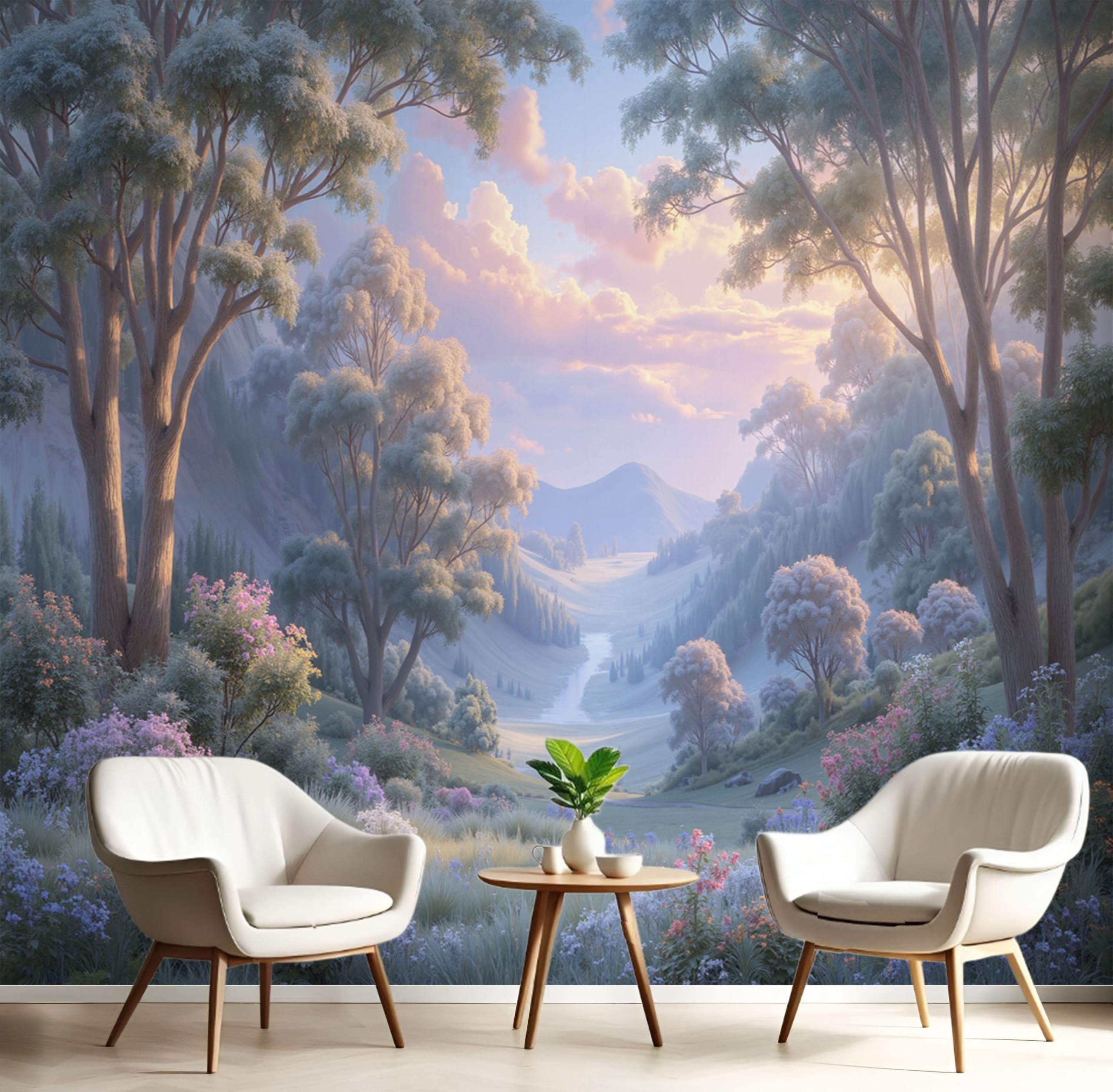 Papier peint panoramique forêt décoration murale chambre tapisserie salon bleu