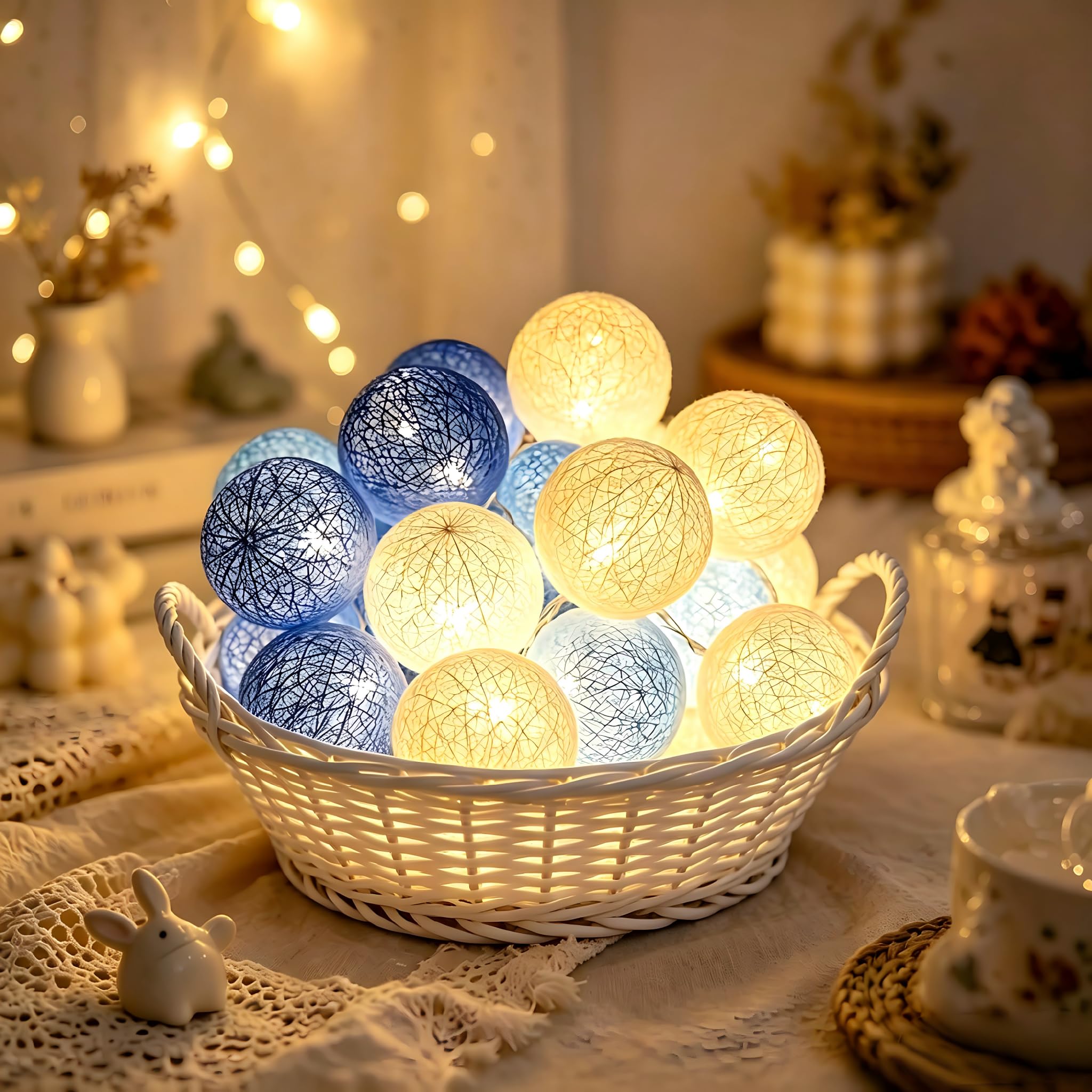 YeahBoom 300 cm 20 LED Cotton Light Garland Decorative Balls Indoor Light Chain for Children's Bedroom for Balcony Party Wedding Holiday Indoor Decoration â image 1