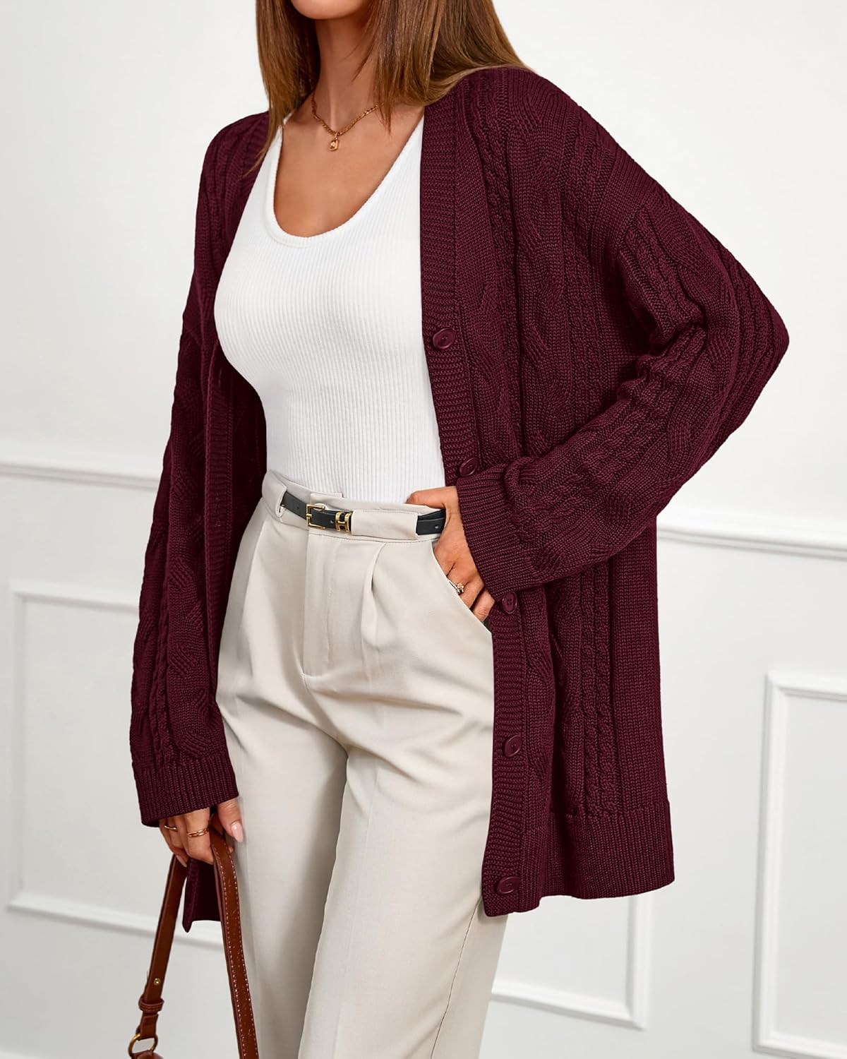 BTFBM Fall Fashion 2025 Chunky Cardigan Sweaters for Women Winter Open Front Cable Knit Button Long Cardigans Outerwear - Image 7